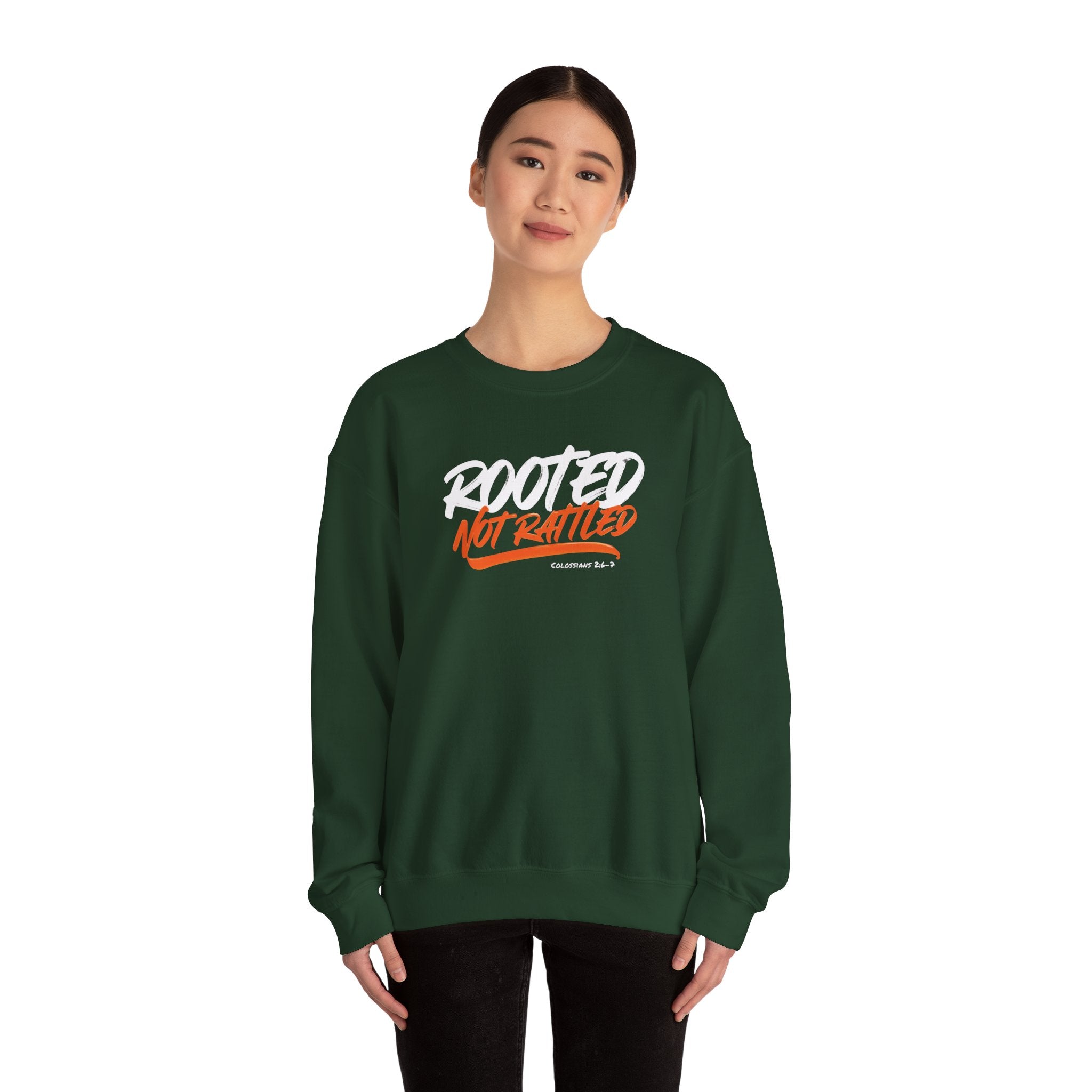 Rooted Not Rattled Gildan Christian Sweatshirt | Unisex Crewneck Pullover | Christian Gift