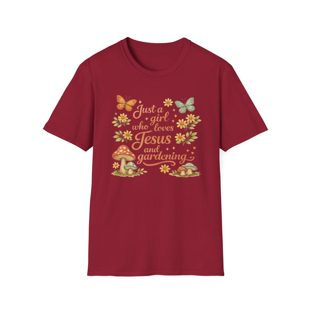 Just A Girl Who Loves Jesus and Gardening Gildan Unisex Tshirt | Christian Gardening T-Shirt | Faith Shirt | Cotton Tee