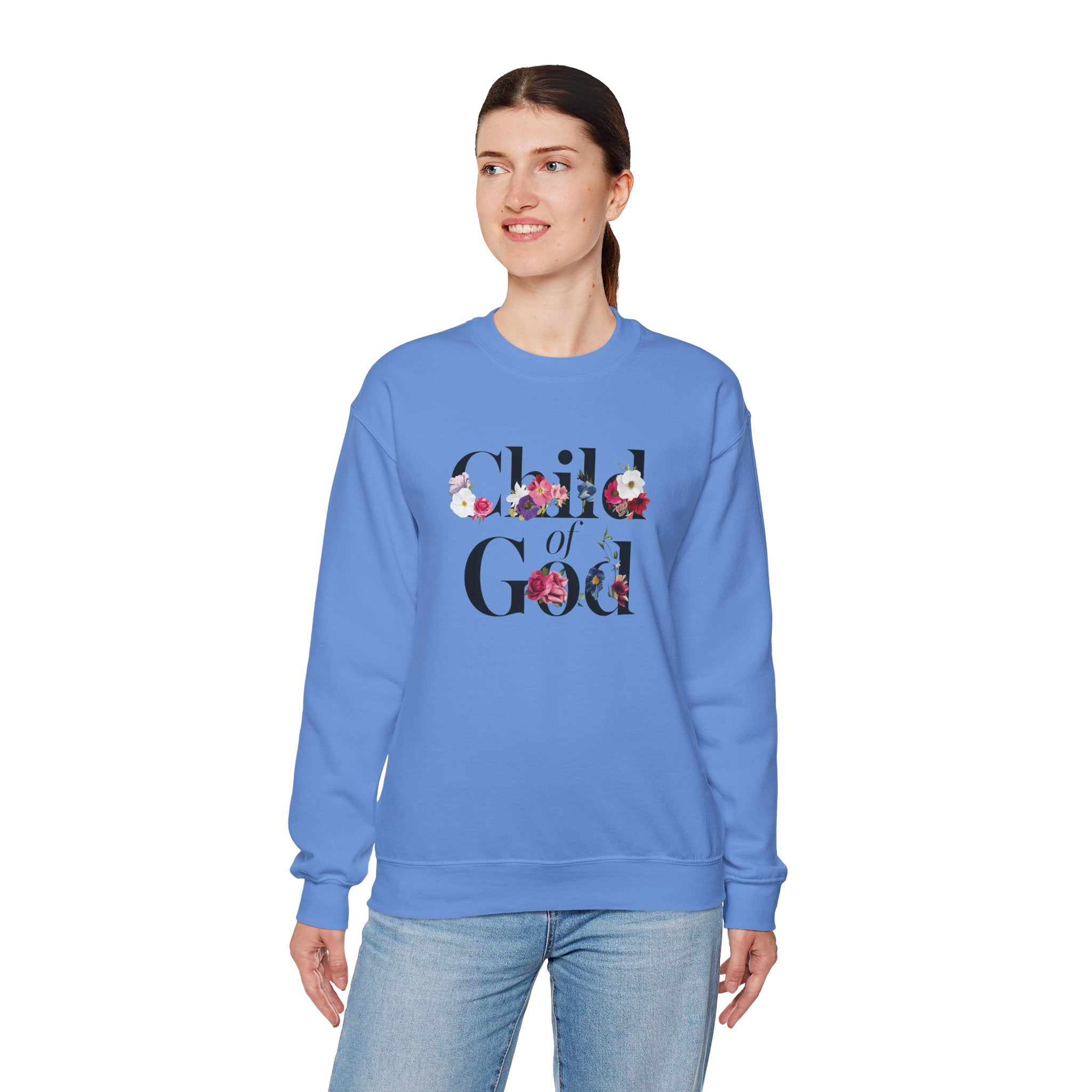 Child of God Floral Christian Gildan Crewneck Sweatshirt | Faith Inspirational Gift