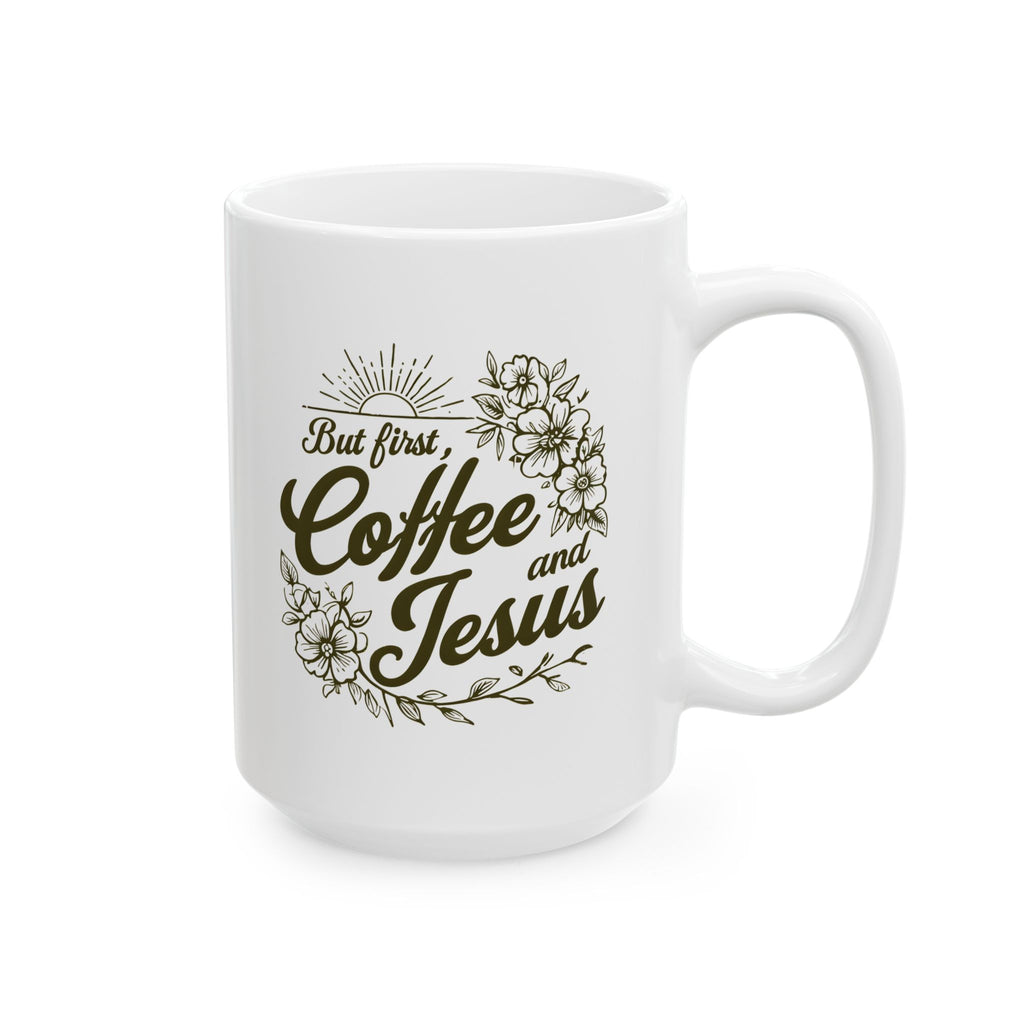 Jesus + Coffee Christian Coffee Mug | Faith Ceramic Mug 11oz & 15oz | Botanical Design Christian Gift