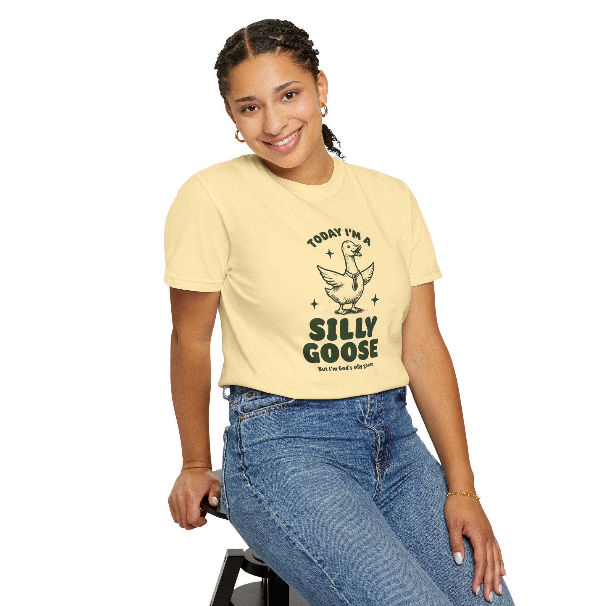 God’s Silly Goose with tie Christian T-Shirt | Graphic Tee | Unisex Garment Dyed Cotton Top S-4XL