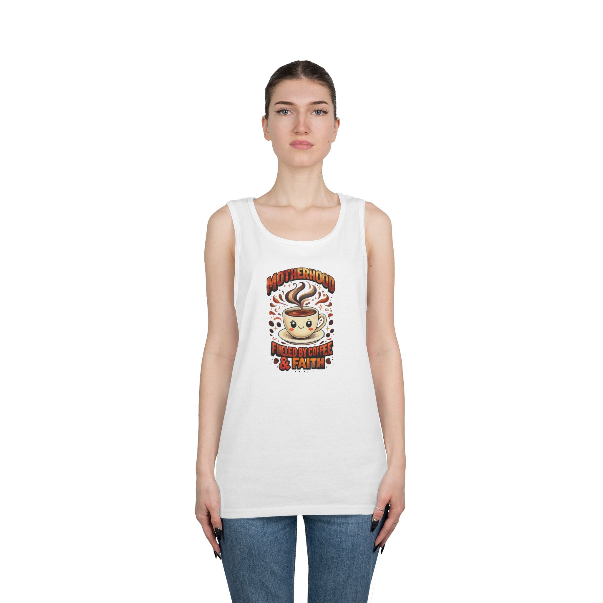 Motherhood Fueled by Coffee & Faith Gildan Tank Top | Christian Mom Shirt | Coffee Lover Mother’s Day Gift