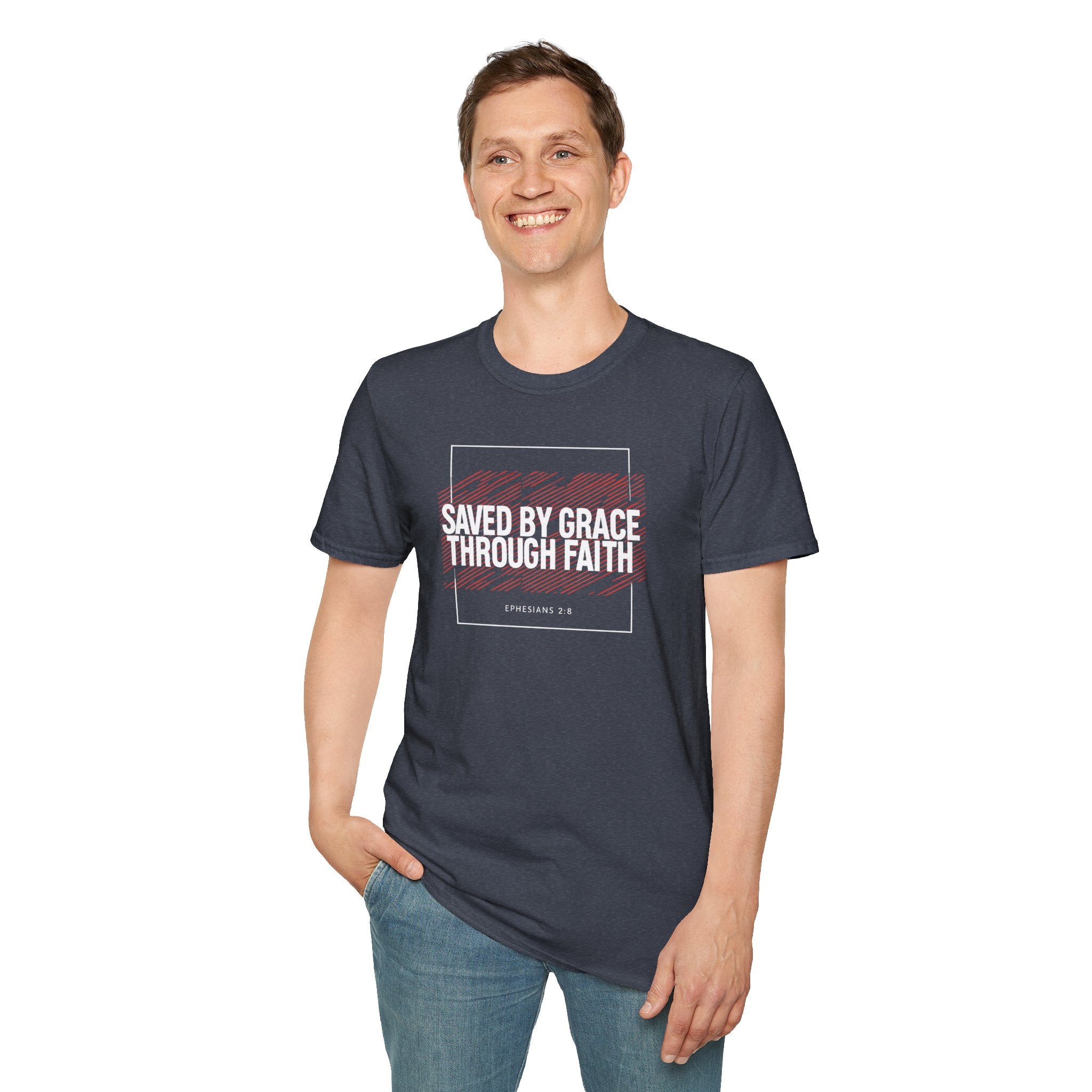 Saved by Grace Through Faith Gildan T-Shirt – Ephesians 2:8 Scripture Tee – Unisex Gilden Christian Shirt