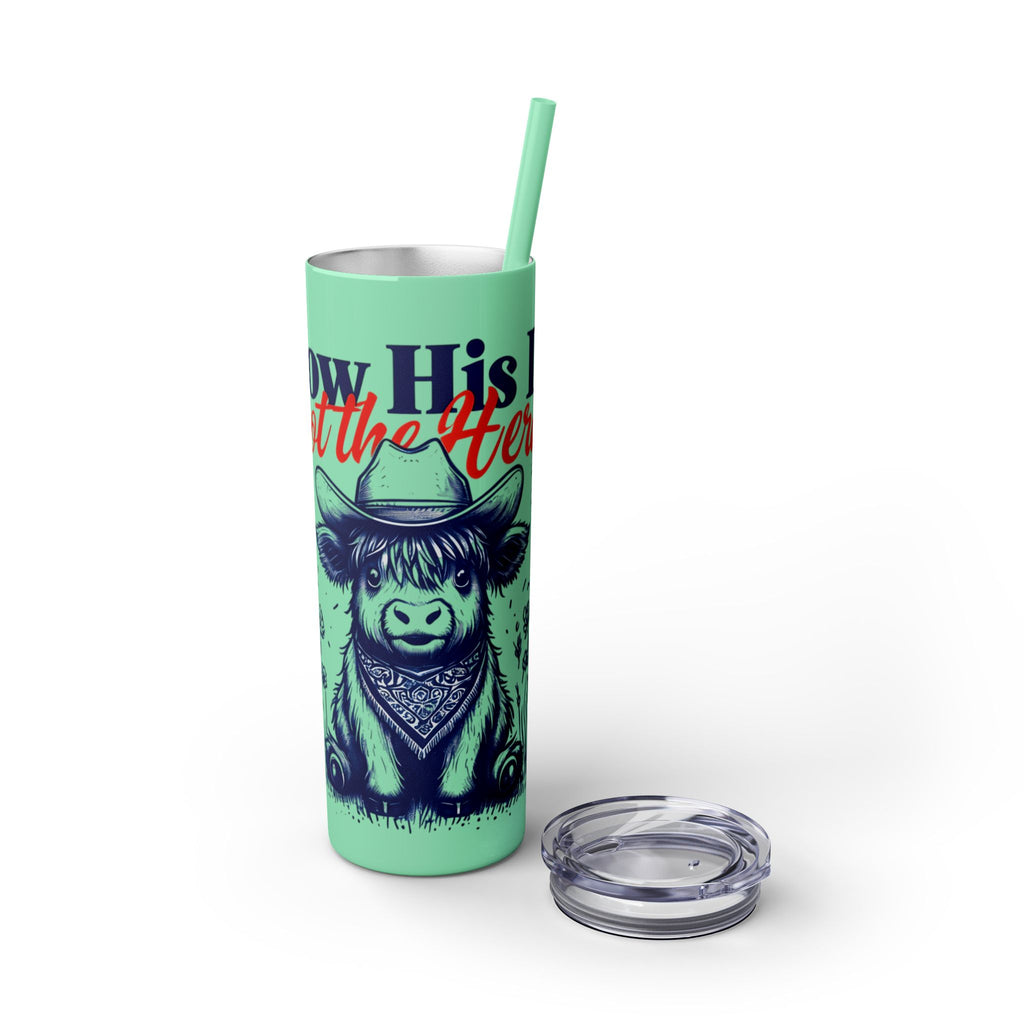 Follow His Lead, Not the Herd, 20 oz Insulated Skinny Tumbler | Stainless Steel Travel Cup | Christian Drinkware | Highland Cow