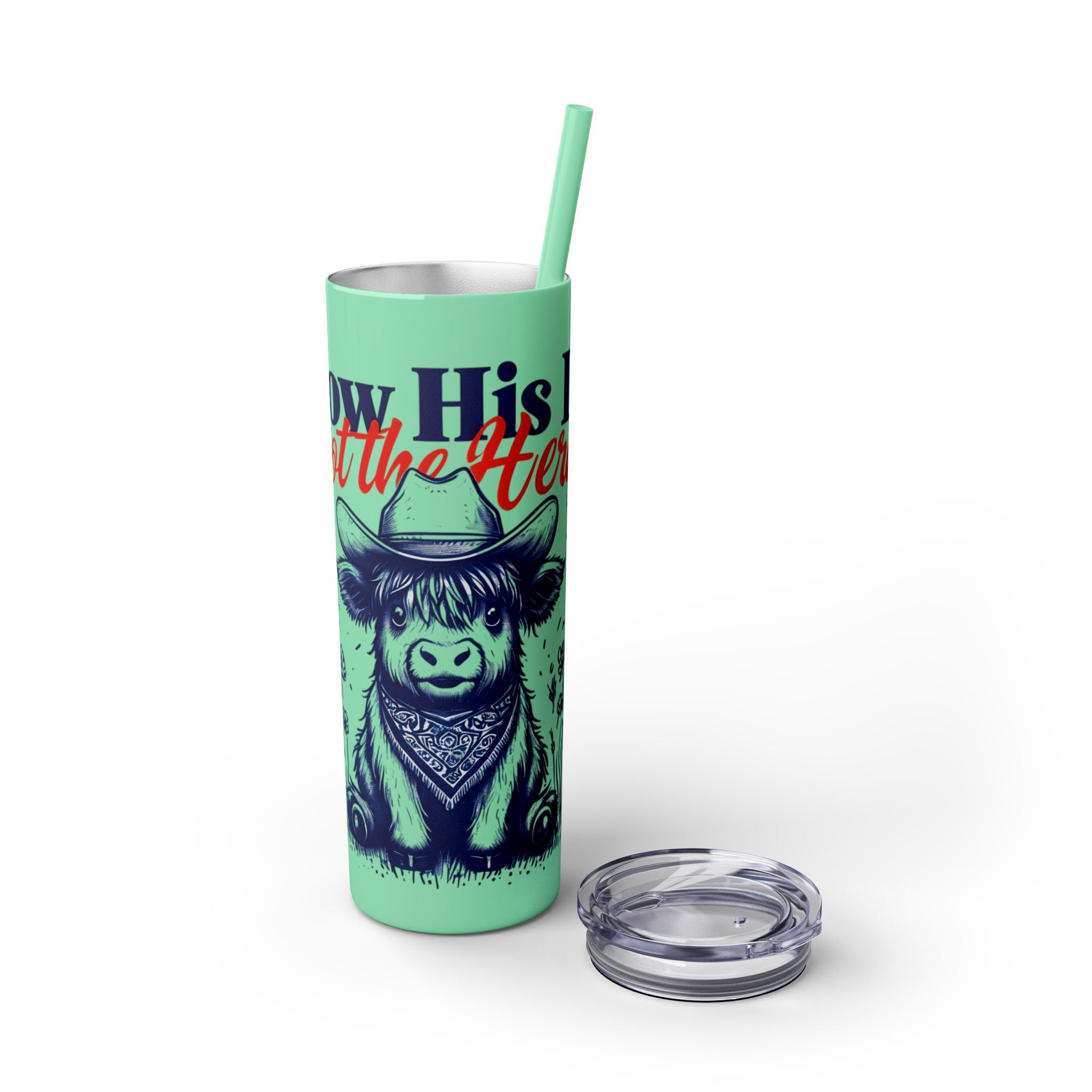 Follow His Lead, Not the Herd, 20 oz Insulated Skinny Tumbler | Stainless Steel Travel Cup | Christian Drinkware | Highland Cow