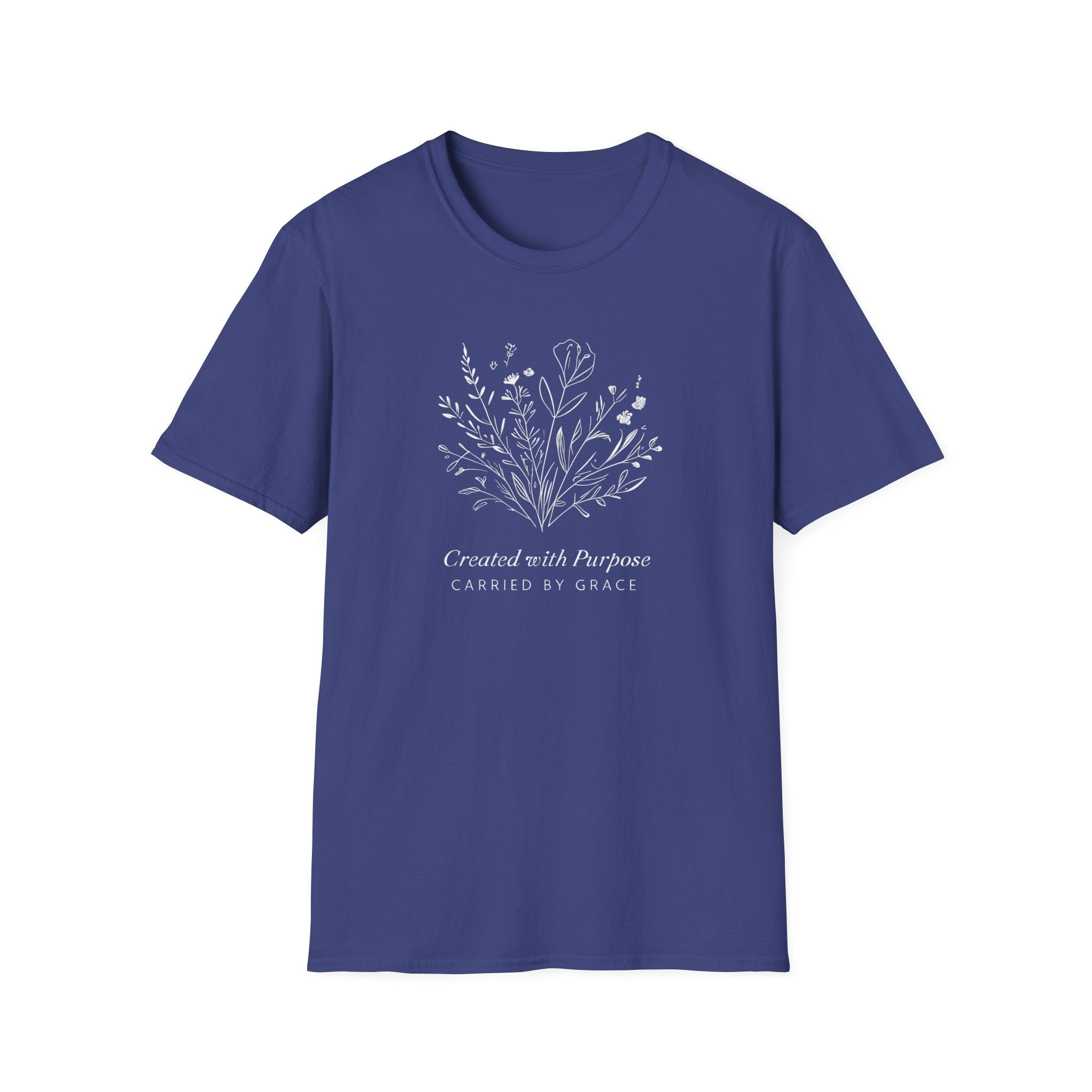 Created with Purpose Carried By Grace Christian Floral Gildan T-Shirt Women’s Faith Shirt Minimalist Design Soft Cotton Tee