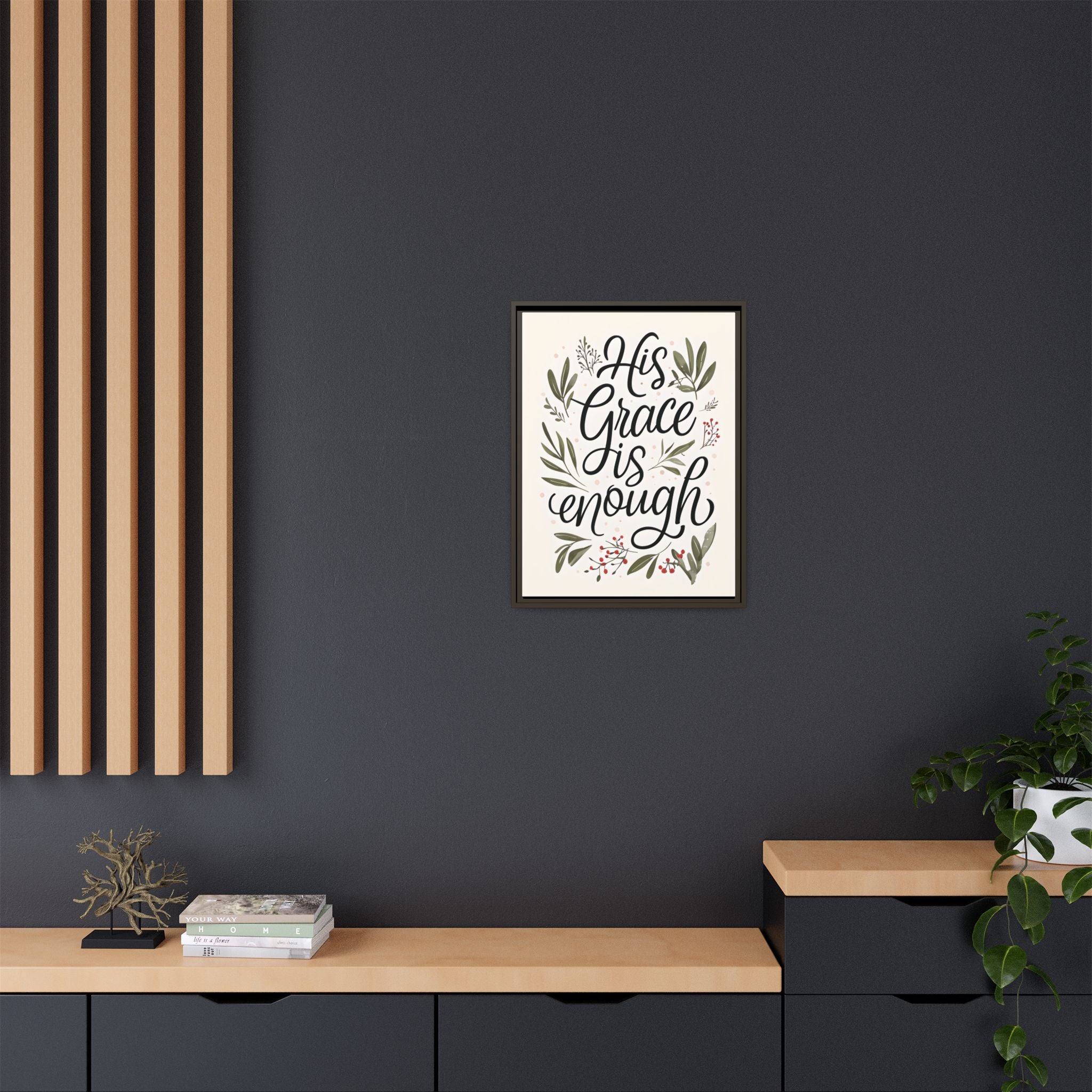 His Grace is Enough Floral Scripture Framed Matte Canvas | Modern Faith Home Decor