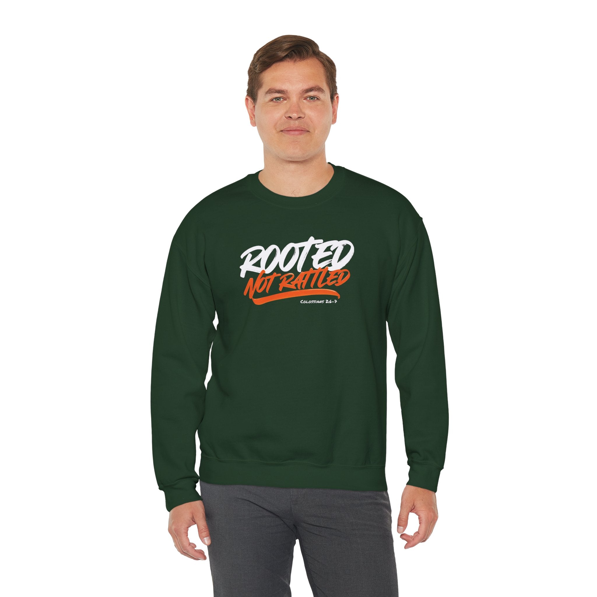 Rooted Not Rattled Gildan Christian Sweatshirt | Unisex Crewneck Pullover | Christian Gift
