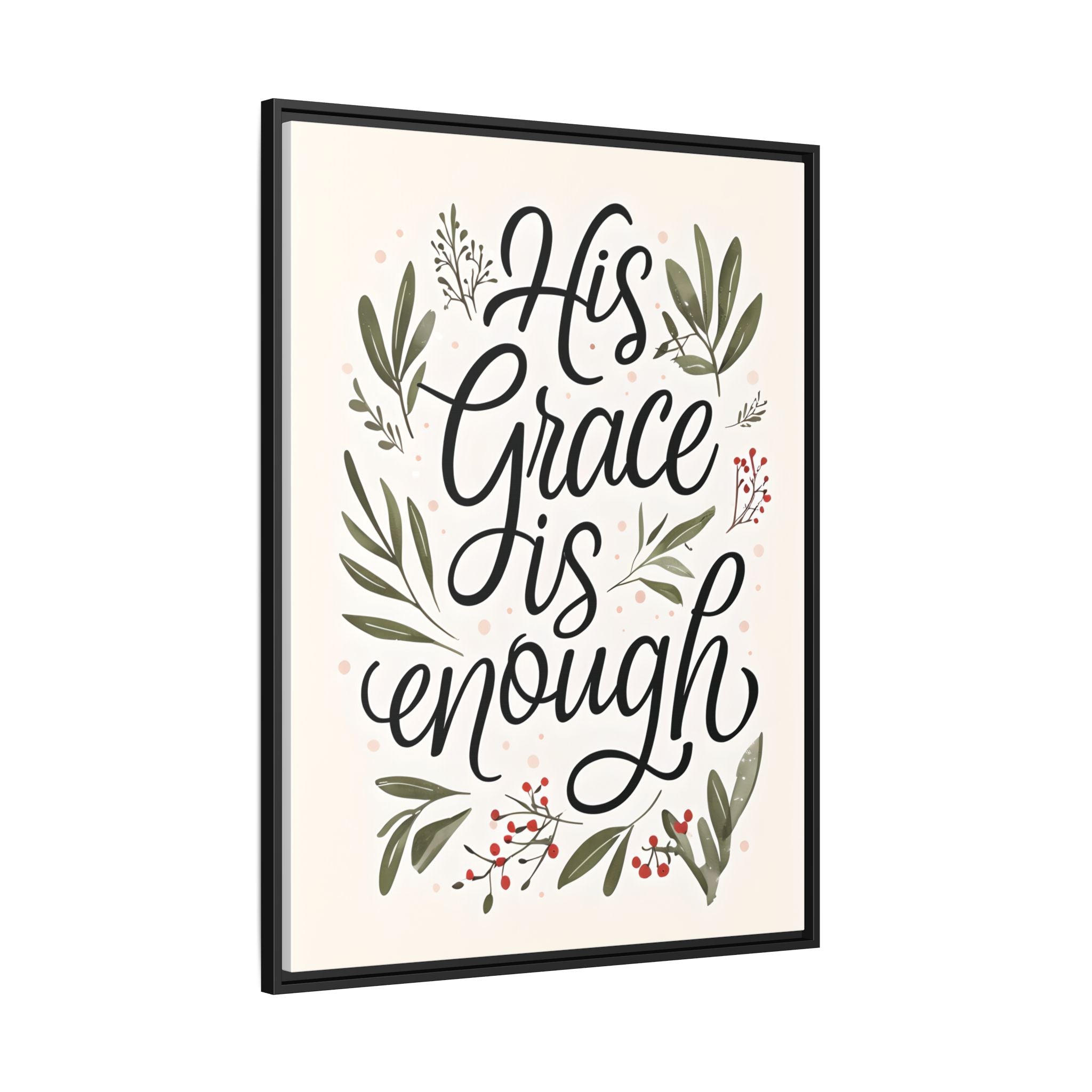 His Grace is Enough Floral Scripture Framed Matte Canvas | Modern Faith Home Decor