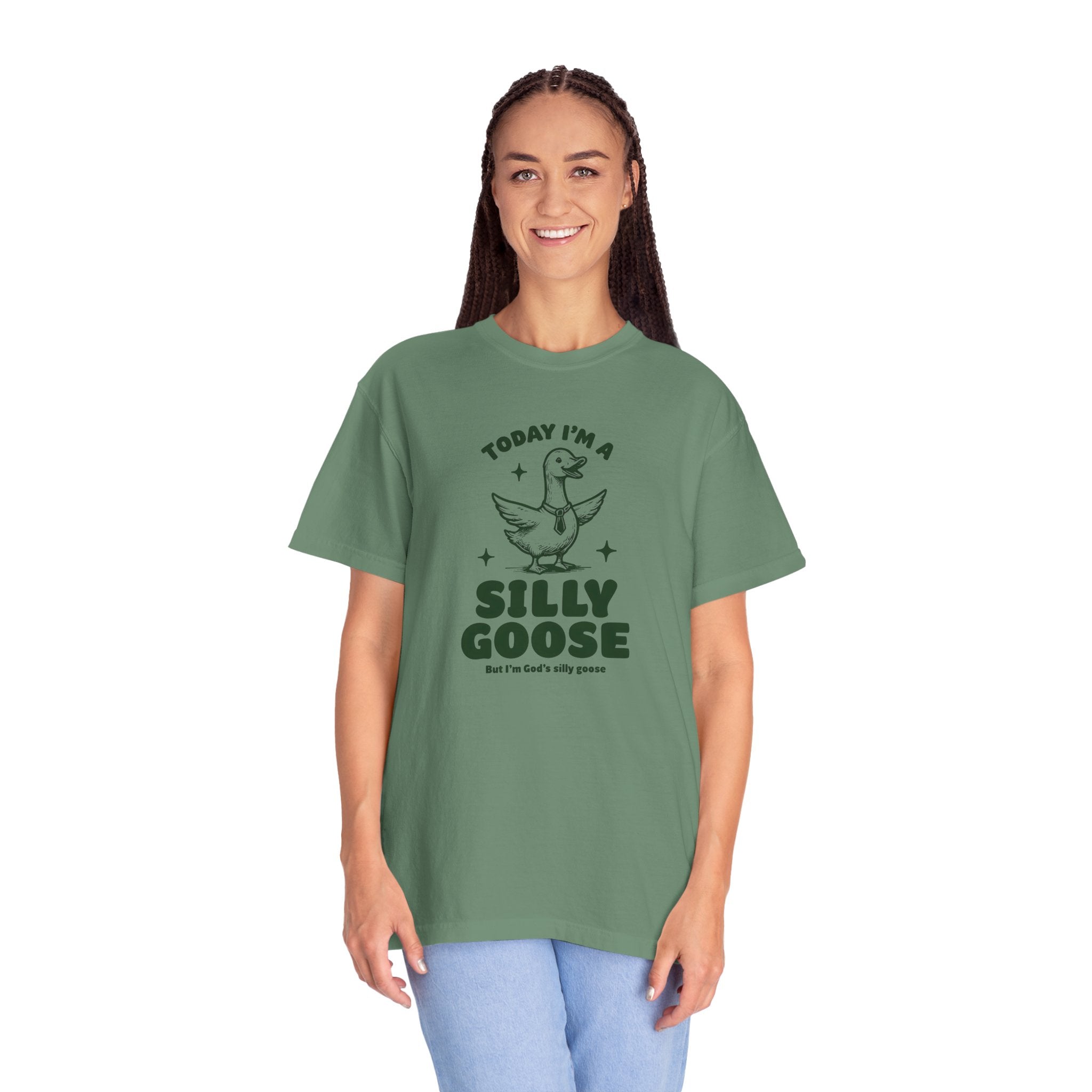 God’s Silly Goose with tie Christian T-Shirt | Graphic Tee | Unisex Garment Dyed Cotton Top S-4XL