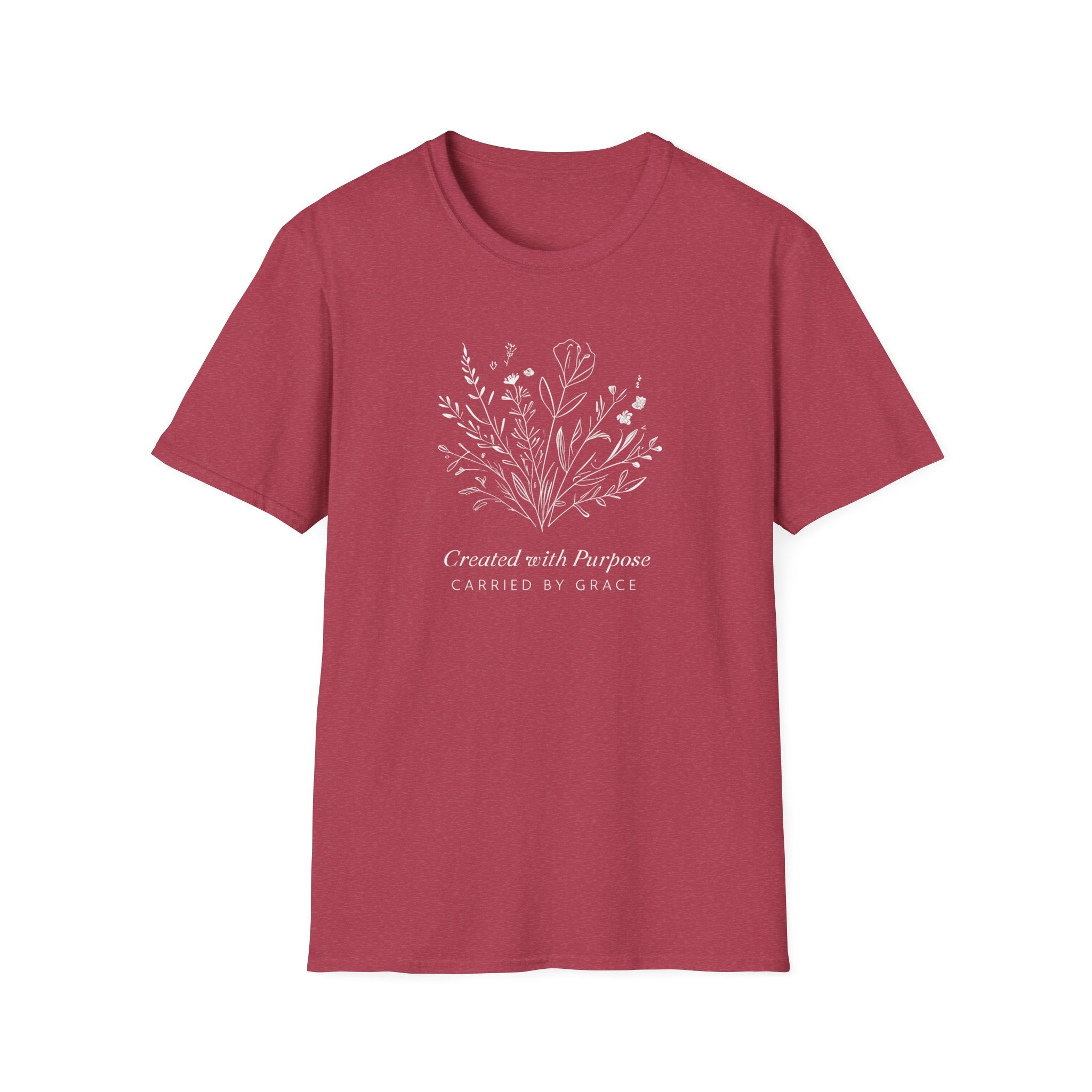 Created with Purpose Carried By Grace Christian Floral Gildan T-Shirt Women’s Faith Shirt Minimalist Design Soft Cotton Tee