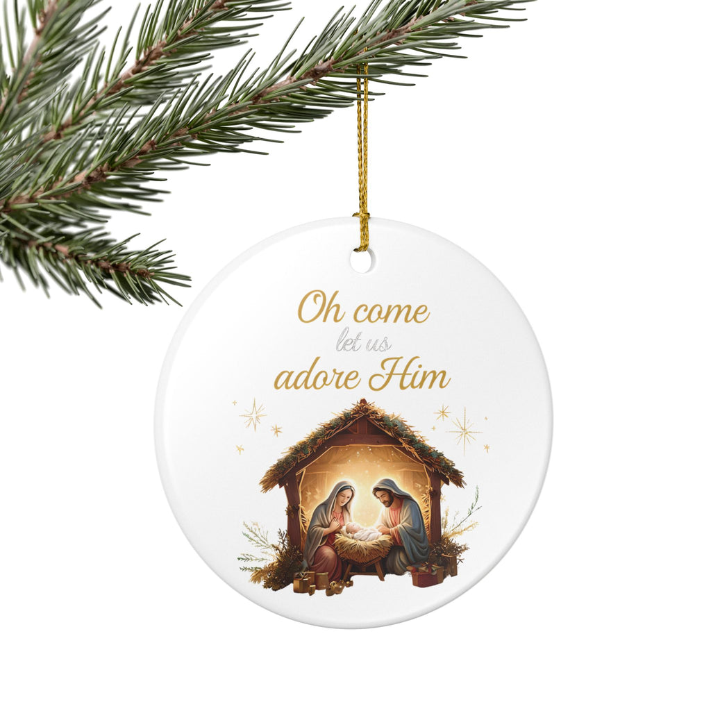 Oh Come Let Us Adore Him Christmas Ornament | Ceramic Holiday Decor Gift | Stocking Stuffer