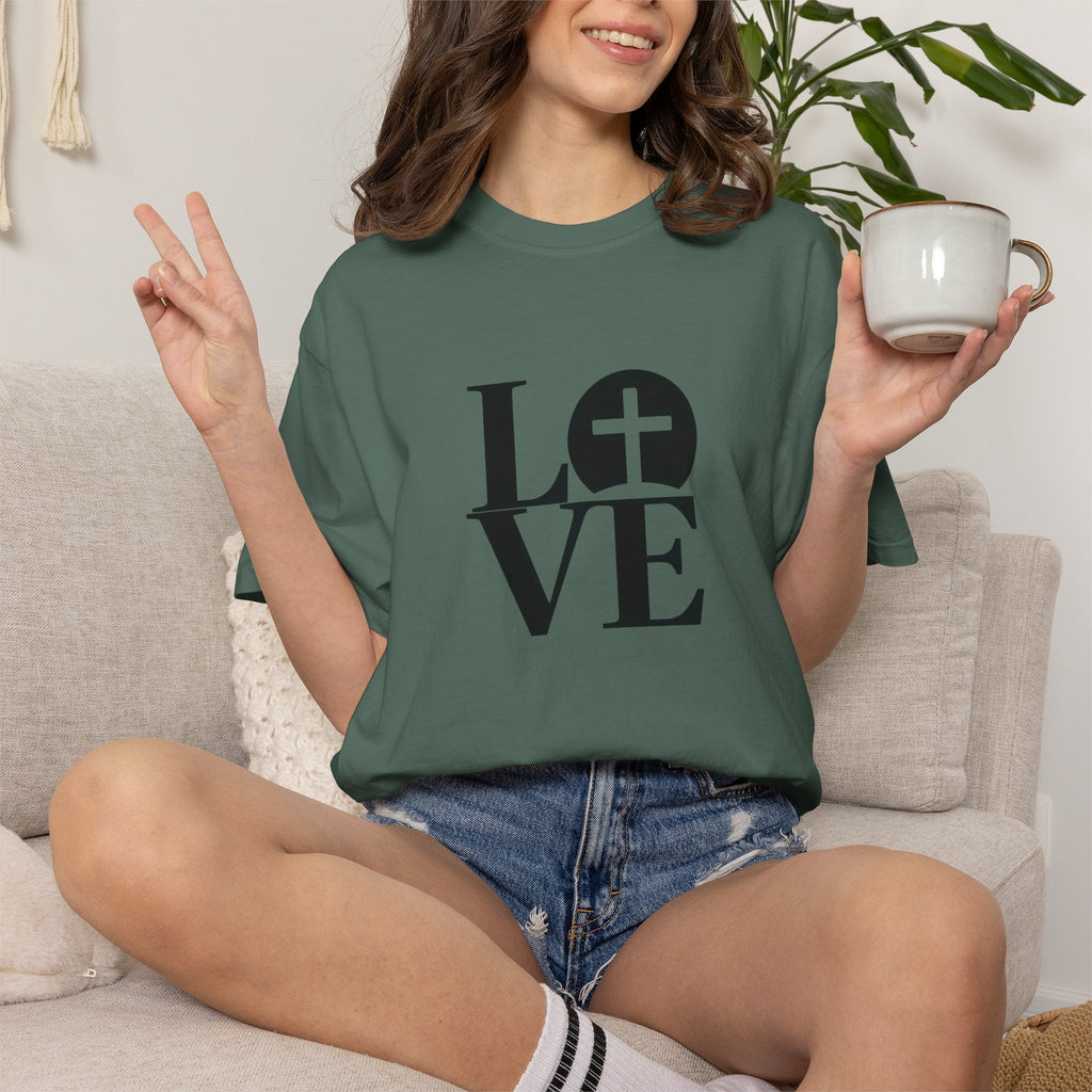 LOVE Cross Christian T-Shirt | Comfort Colors Faith-Based Unisex Tee (S–4XL) | Jesus is Love Shirt