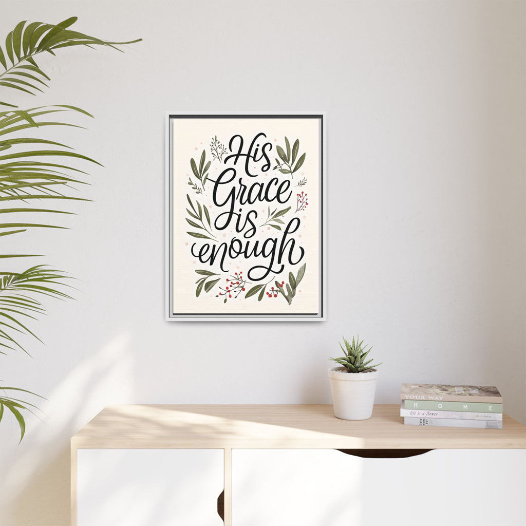 His Grace is Enough Floral Scripture Framed Matte Canvas | Modern Faith Home Decor