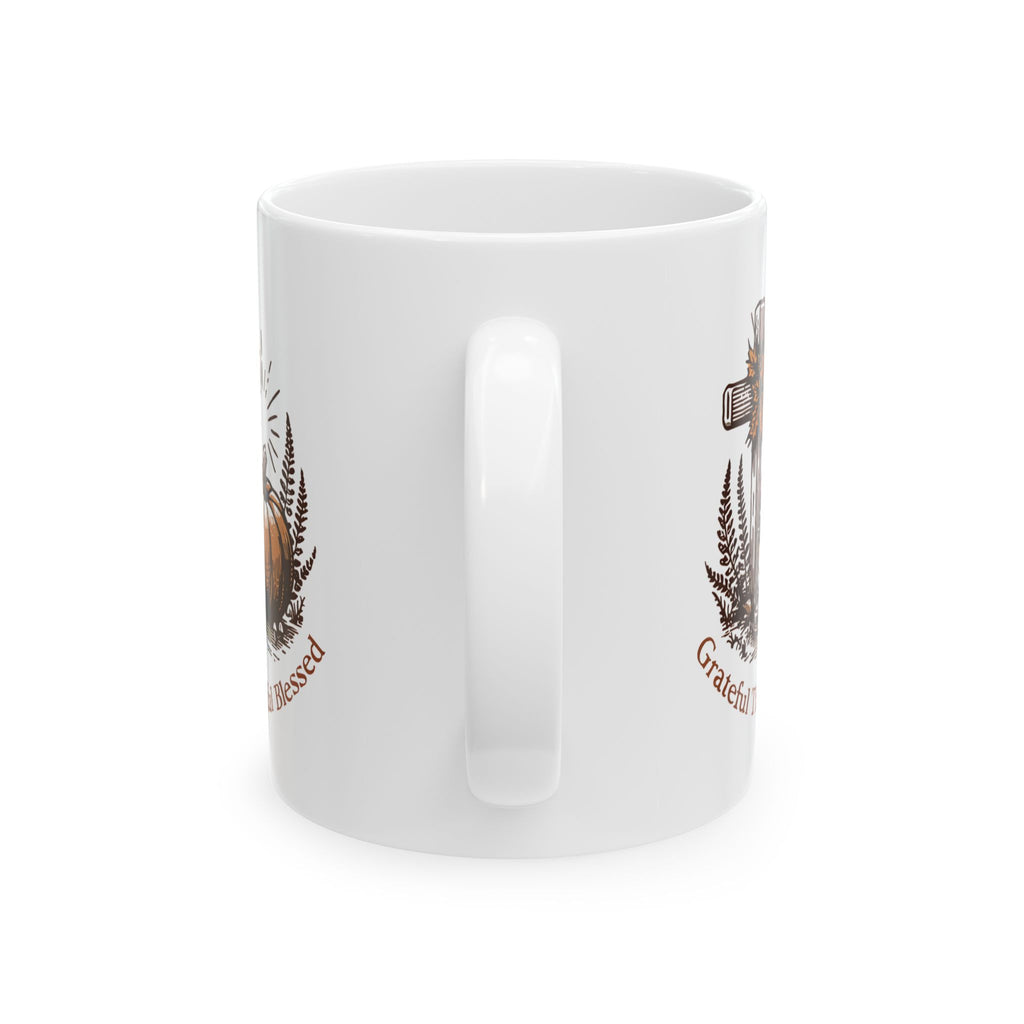 Grateful Thankful Blessed Ceramic Mug | Fall Coffee Tea Mug, Thanksgiving Gift