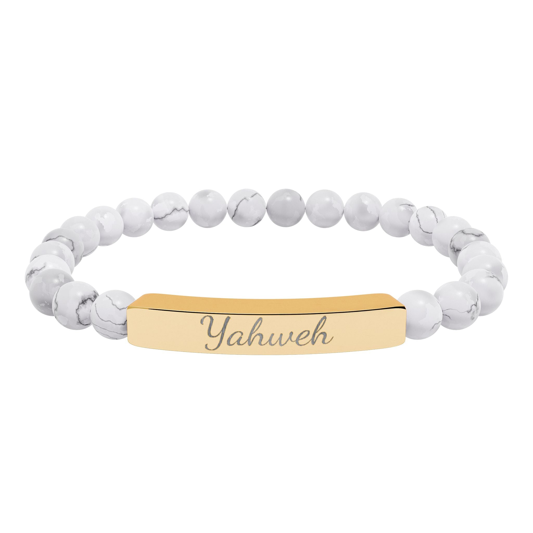 Yahweh Christian Stretch Bracelet for Women | Engraved Stainless Steel Bar | Natural Stone Bead Bracelet | Faith Jewelry Gift