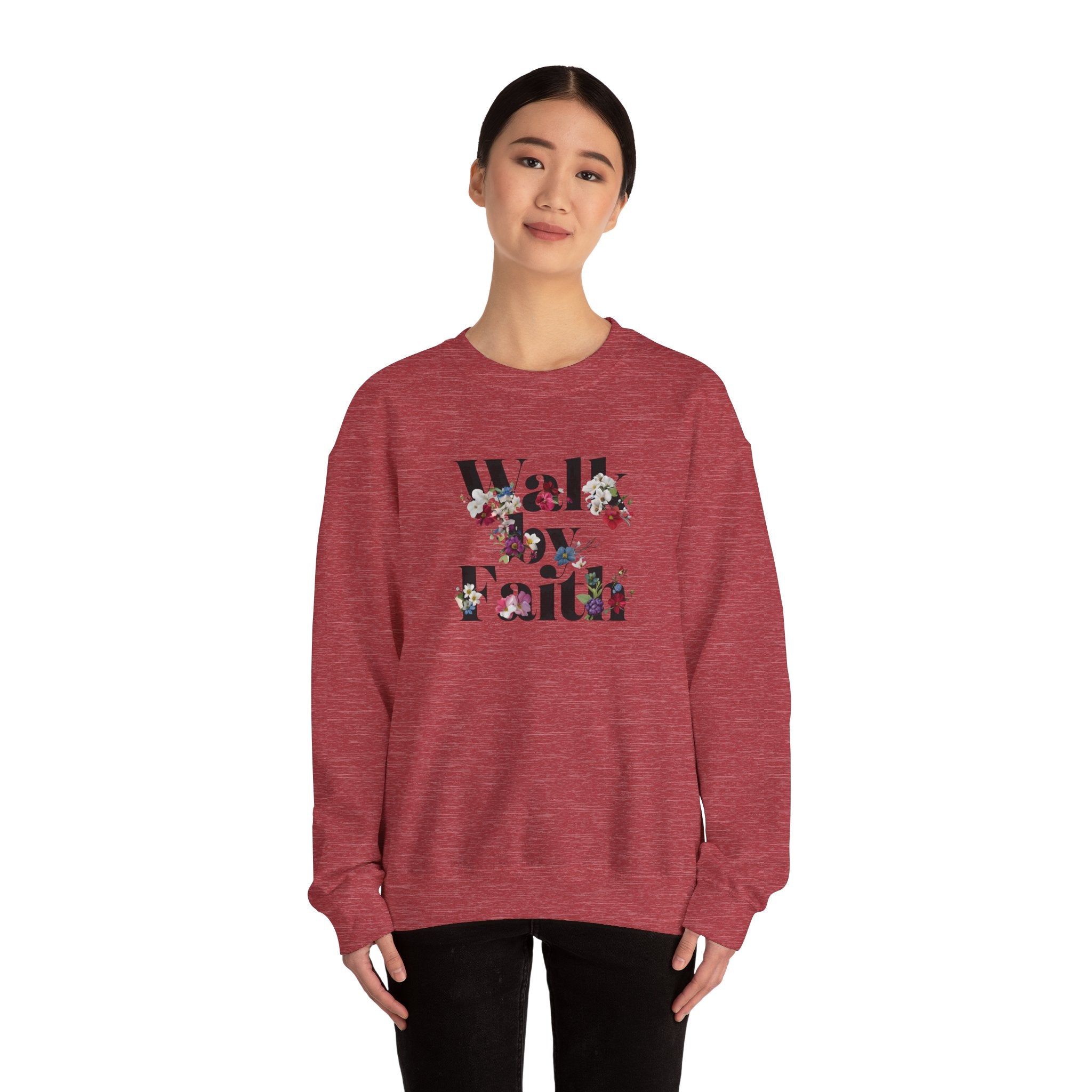 Walk By Faith Floral Gildan Crewneck Unisex Christian Sweatshirt