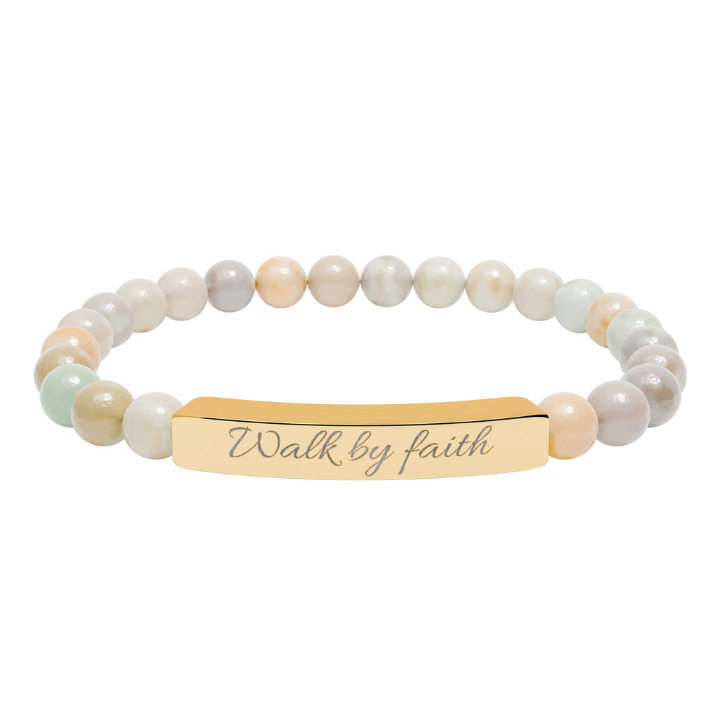 Walk By Faith Christian Stretch Bracelet | Engraved Stainless Steel Bar | Faith Jewelry Gift