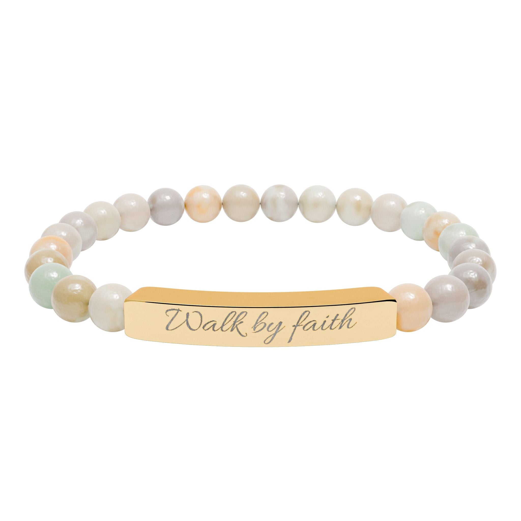 Walk By Faith Christian Stretch Bracelet | Engraved Stainless Steel Bar | Faith Jewelry Gift