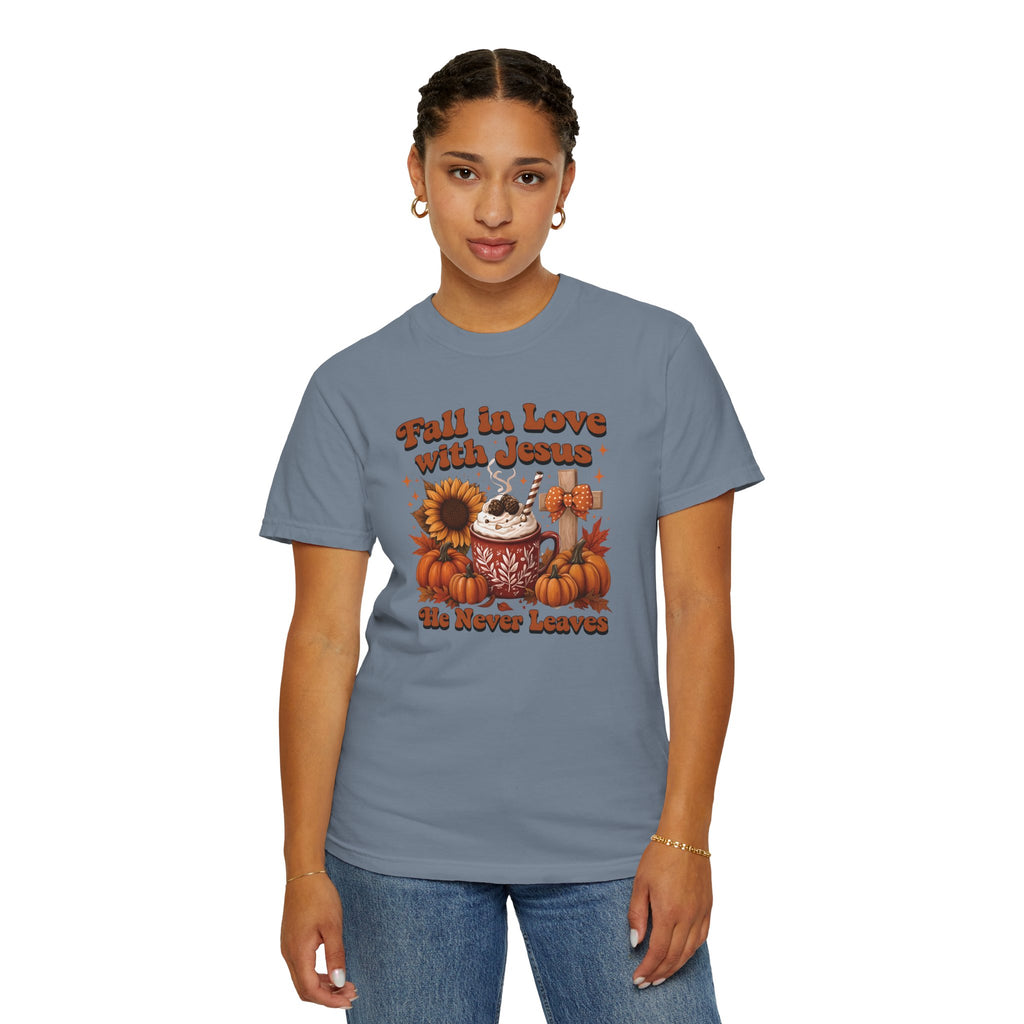 Fall in Love with Jesus Unisex Garment Dyed Comfort Colors T-Shirt | Christian Fall T-Shirt | Faith Based Thanksgiving Tee | Unisex Religious Cotton Top