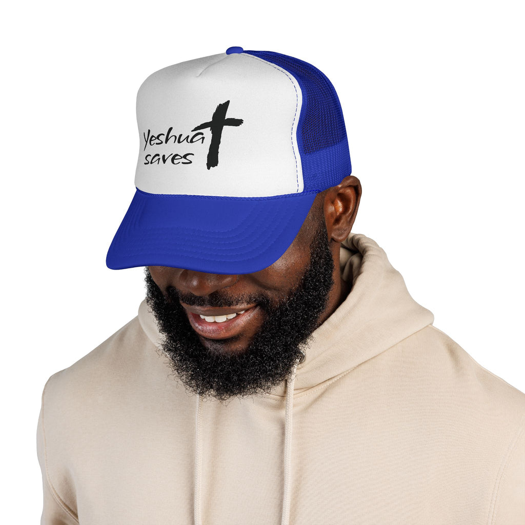 Yeshua Saves Trucker Hat | Christian Faith Snapback Cap | Jesus Saves Mesh Hat | Christian Streetwear Hat