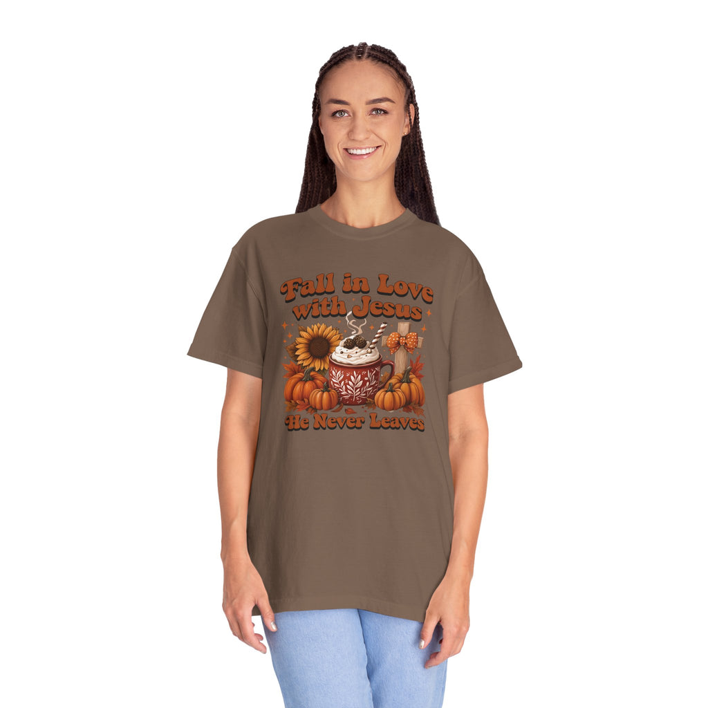 Fall in Love with Jesus Unisex Garment Dyed Comfort Colors T-Shirt | Christian Fall T-Shirt | Faith Based Thanksgiving Tee | Unisex Religious Cotton Top