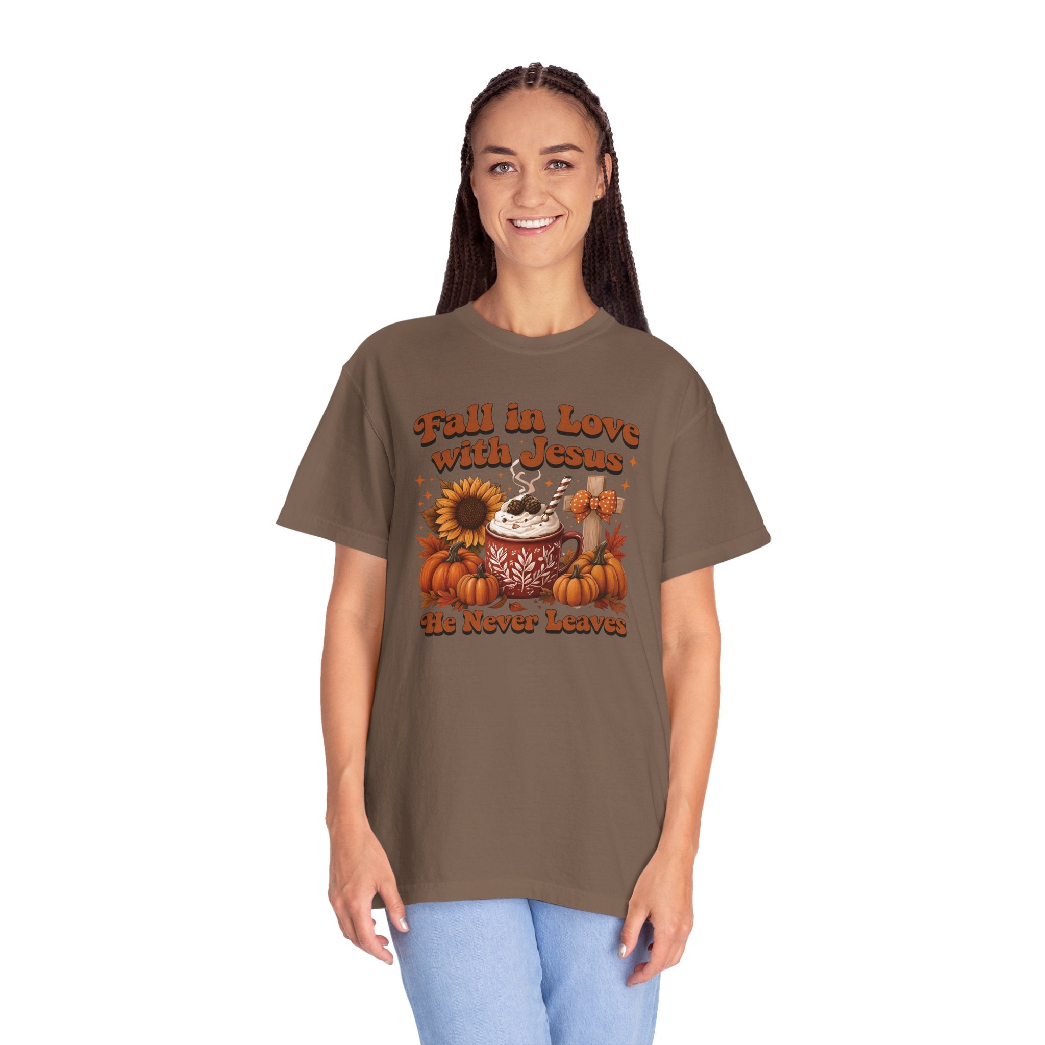 Fall in Love with Jesus Unisex Garment Dyed Comfort Colors T-Shirt | Christian Fall T-Shirt | Faith Based Thanksgiving Tee | Unisex Religious Cotton Top