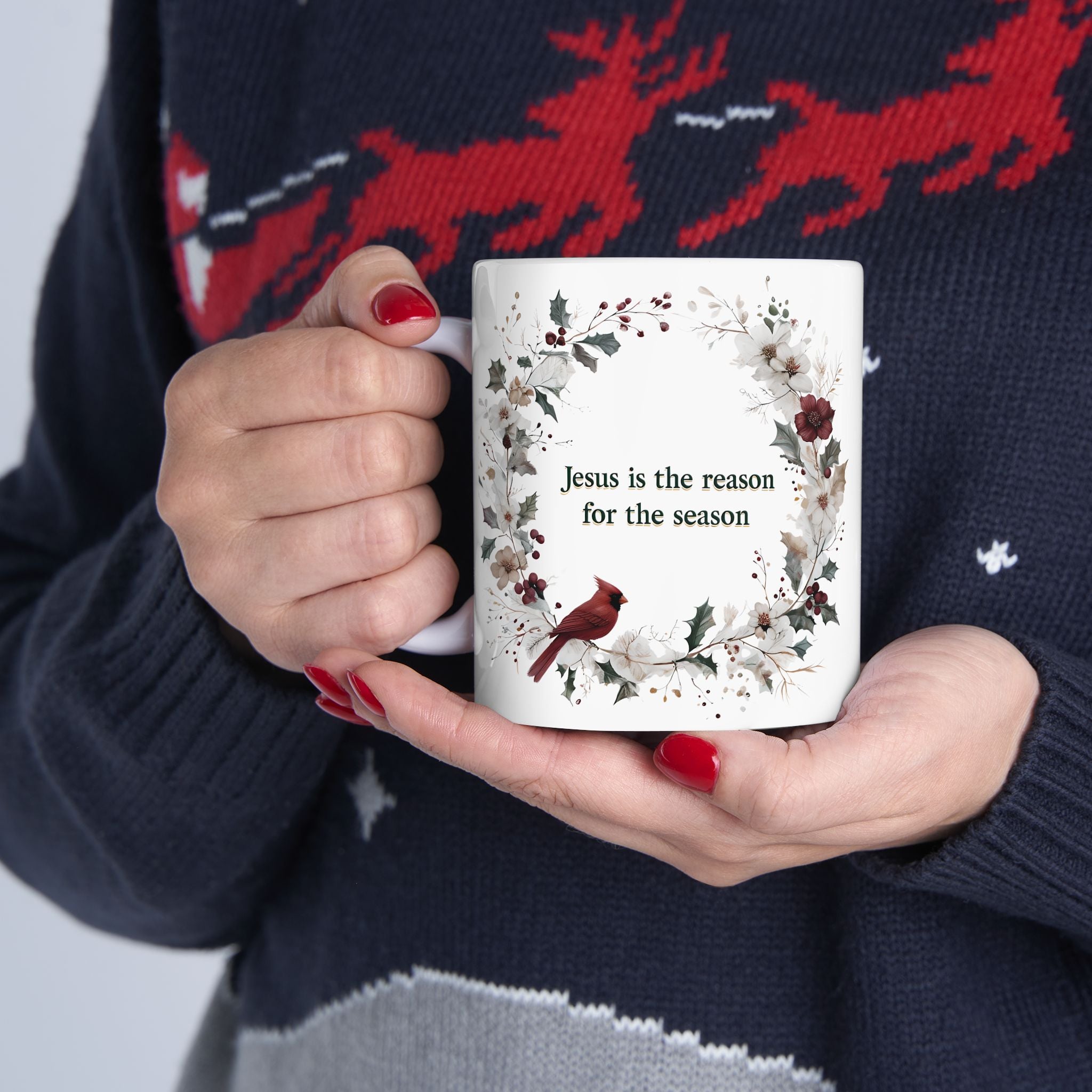 Jesus is the reason for the season Christian Floral Coffee Mug | Faith Christmas Gift for Women | 11oz, 15oz