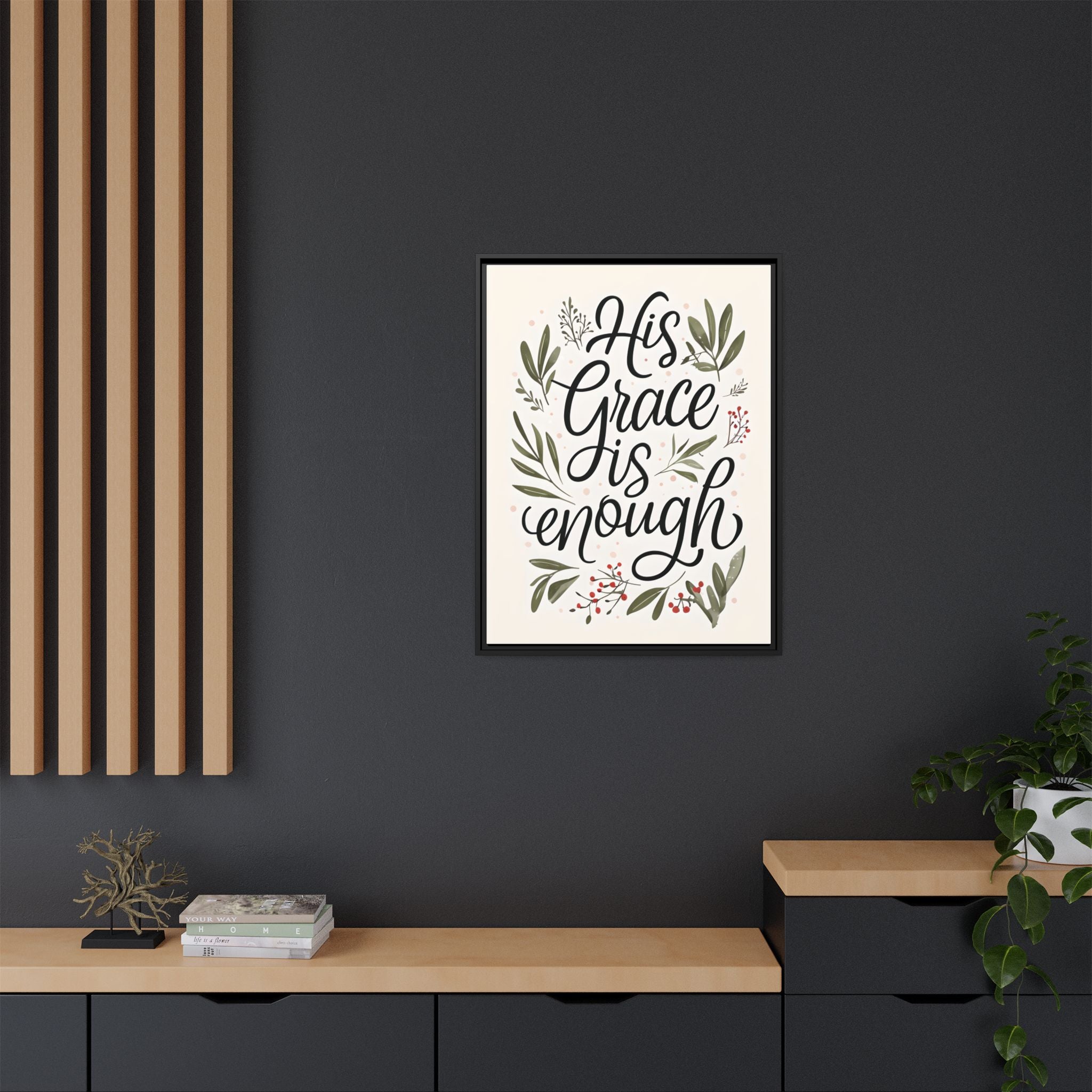 His Grace is Enough Floral Scripture Framed Matte Canvas | Modern Faith Home Decor