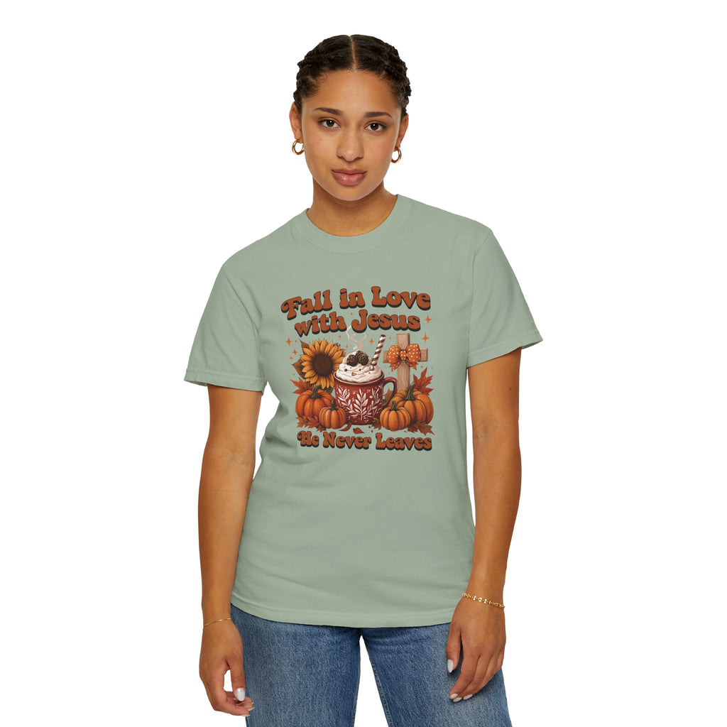Fall in Love with Jesus Unisex Garment Dyed Comfort Colors T-Shirt | Christian Fall T-Shirt | Faith Based Thanksgiving Tee | Unisex Religious Cotton Top