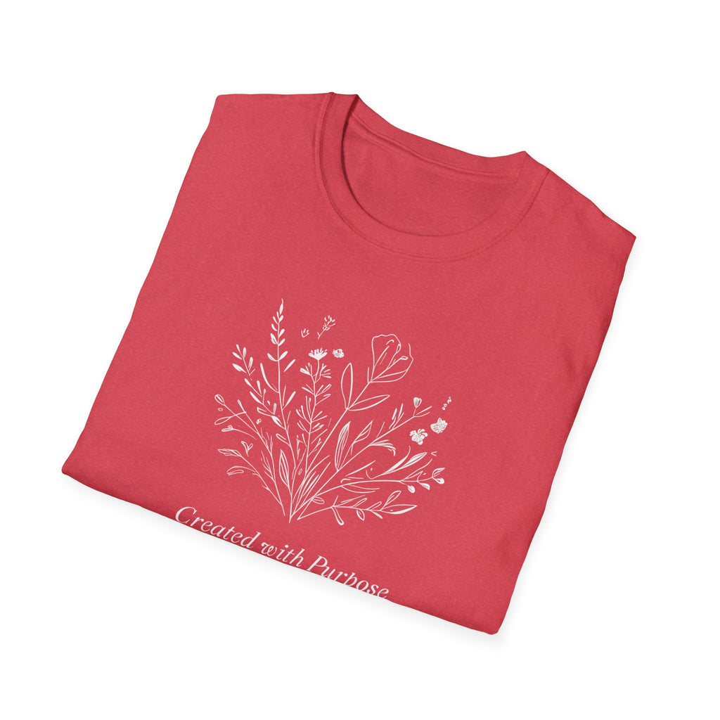 Created with Purpose Carried By Grace Christian Floral Gildan T-Shirt Women’s Faith Shirt Minimalist Design Soft Cotton Tee