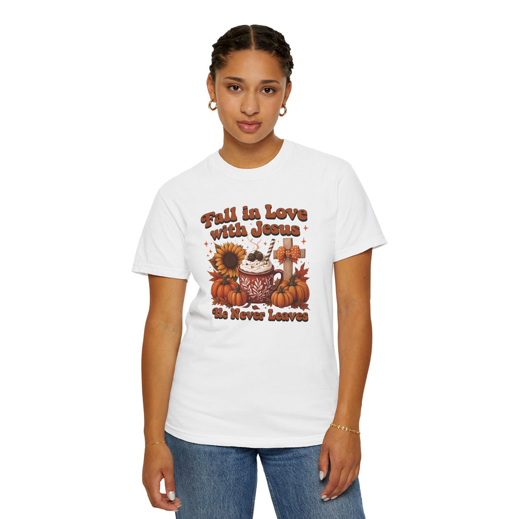 Fall in Love with Jesus Unisex Garment Dyed Comfort Colors T-Shirt | Christian Fall T-Shirt | Faith Based Thanksgiving Tee | Unisex Religious Cotton Top