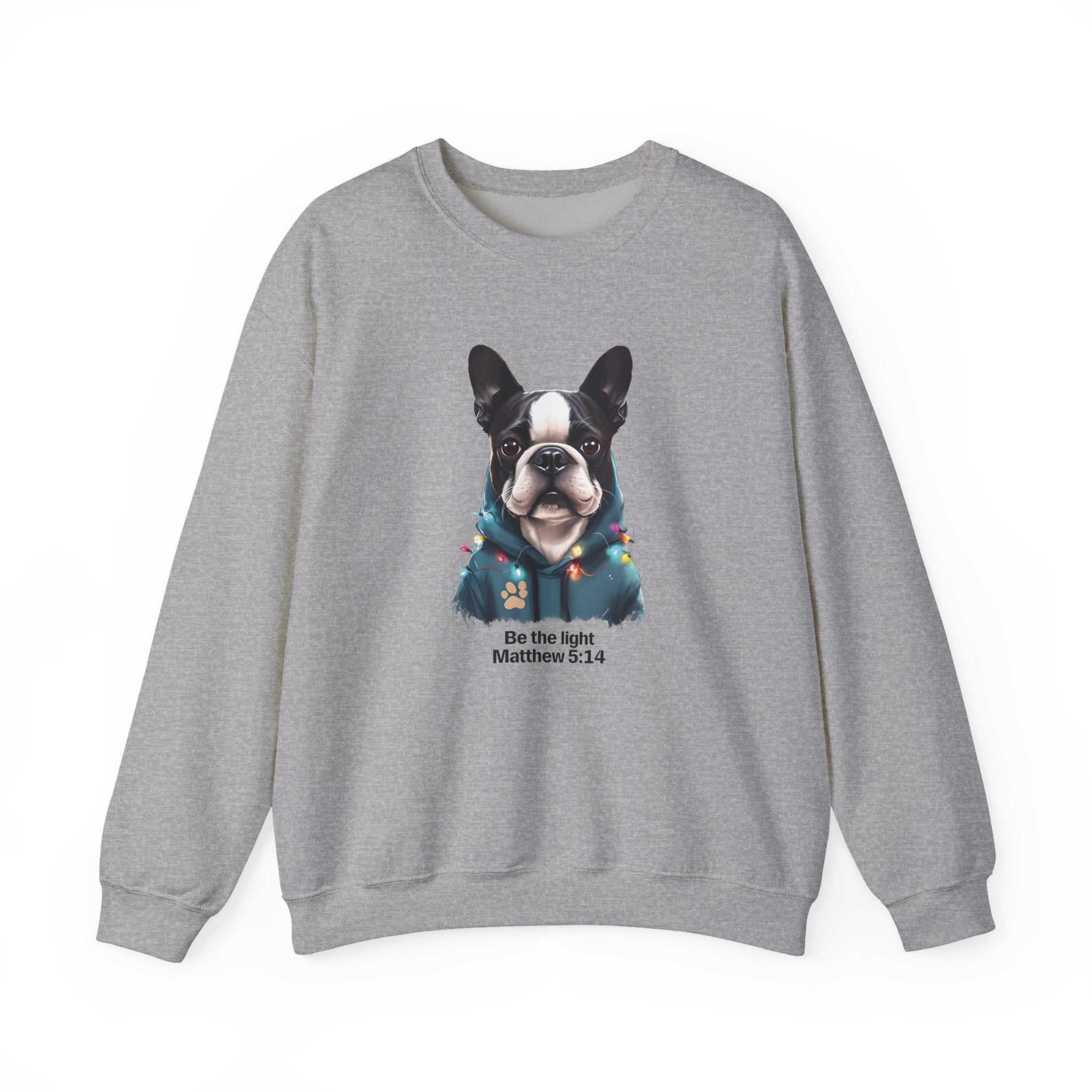 Be the Light Boston Terrier Christmas Gildan Sweatshirt | Christian Unisex Crewneck