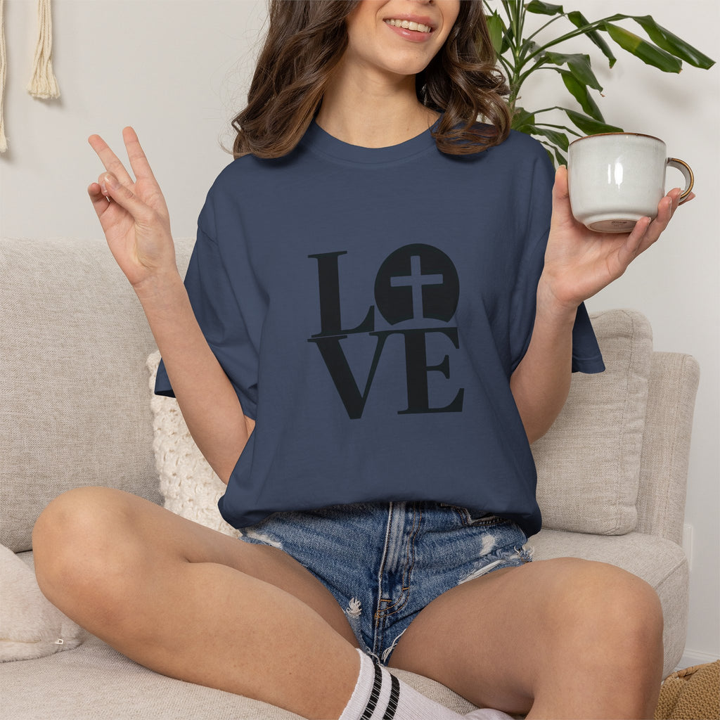 LOVE Cross Christian T-Shirt | Comfort Colors Faith-Based Unisex Tee (S–4XL) | Jesus is Love Shirt