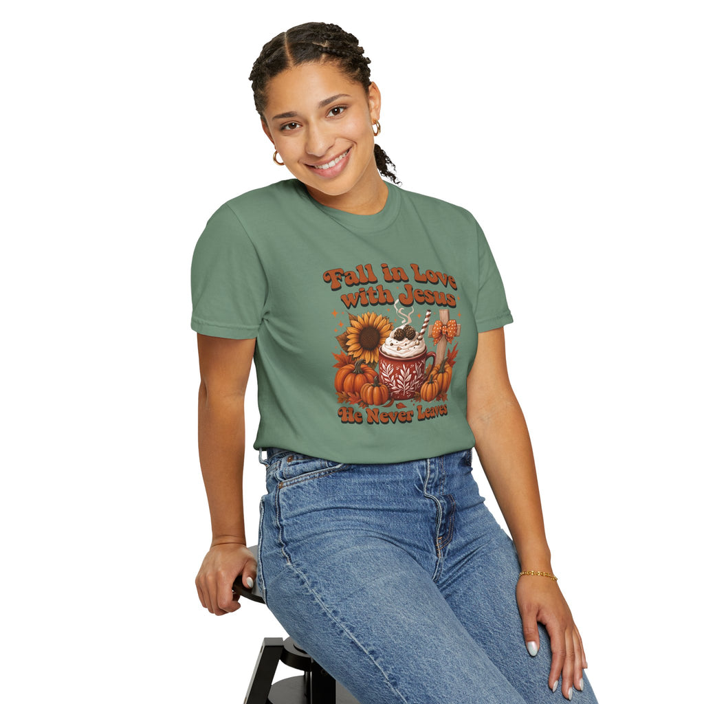 Fall in Love with Jesus Unisex Garment Dyed Comfort Colors T-Shirt | Christian Fall T-Shirt | Faith Based Thanksgiving Tee | Unisex Religious Cotton Top