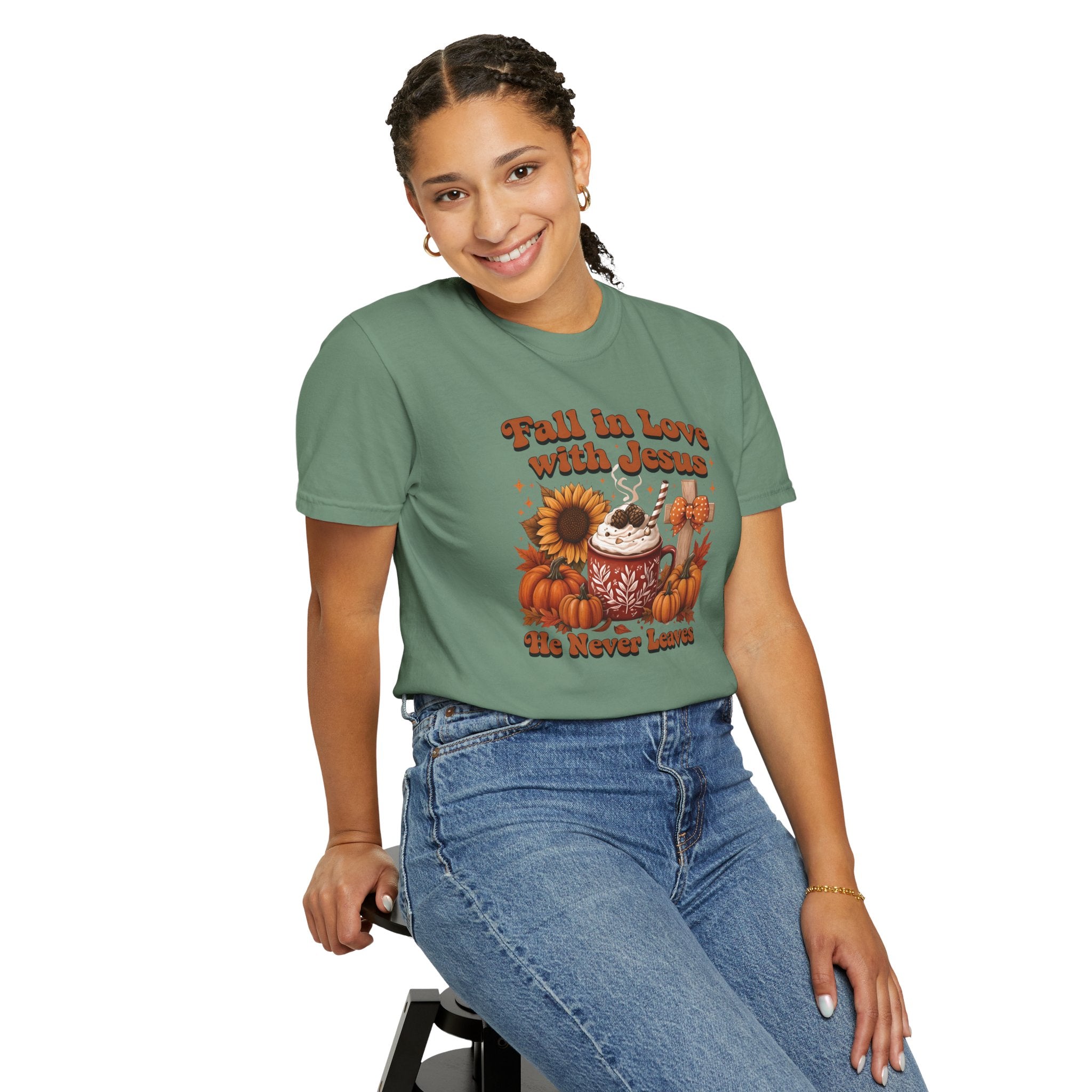 Fall in Love with Jesus Unisex Garment Dyed Comfort Colors T-Shirt | Christian Fall T-Shirt | Faith Based Thanksgiving Tee | Unisex Religious Cotton Top