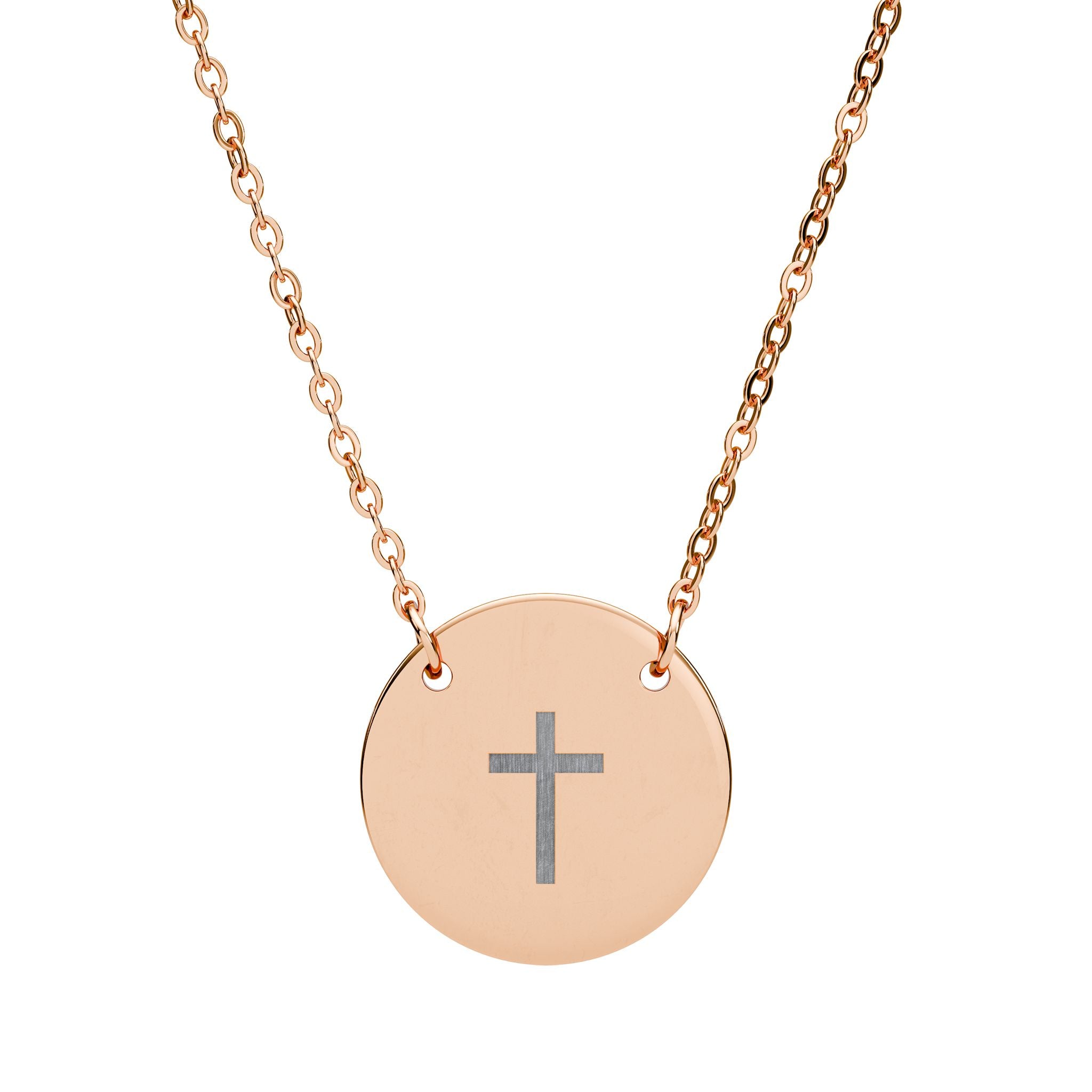 Cross Christian Necklace | Engraved Stainless Steel Circle Pendant