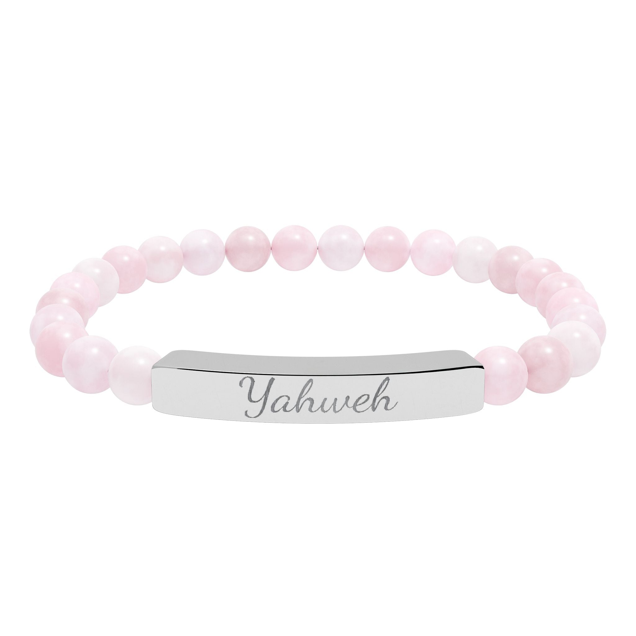 Yahweh Christian Stretch Bracelet for Women | Engraved Stainless Steel Bar | Natural Stone Bead Bracelet | Faith Jewelry Gift