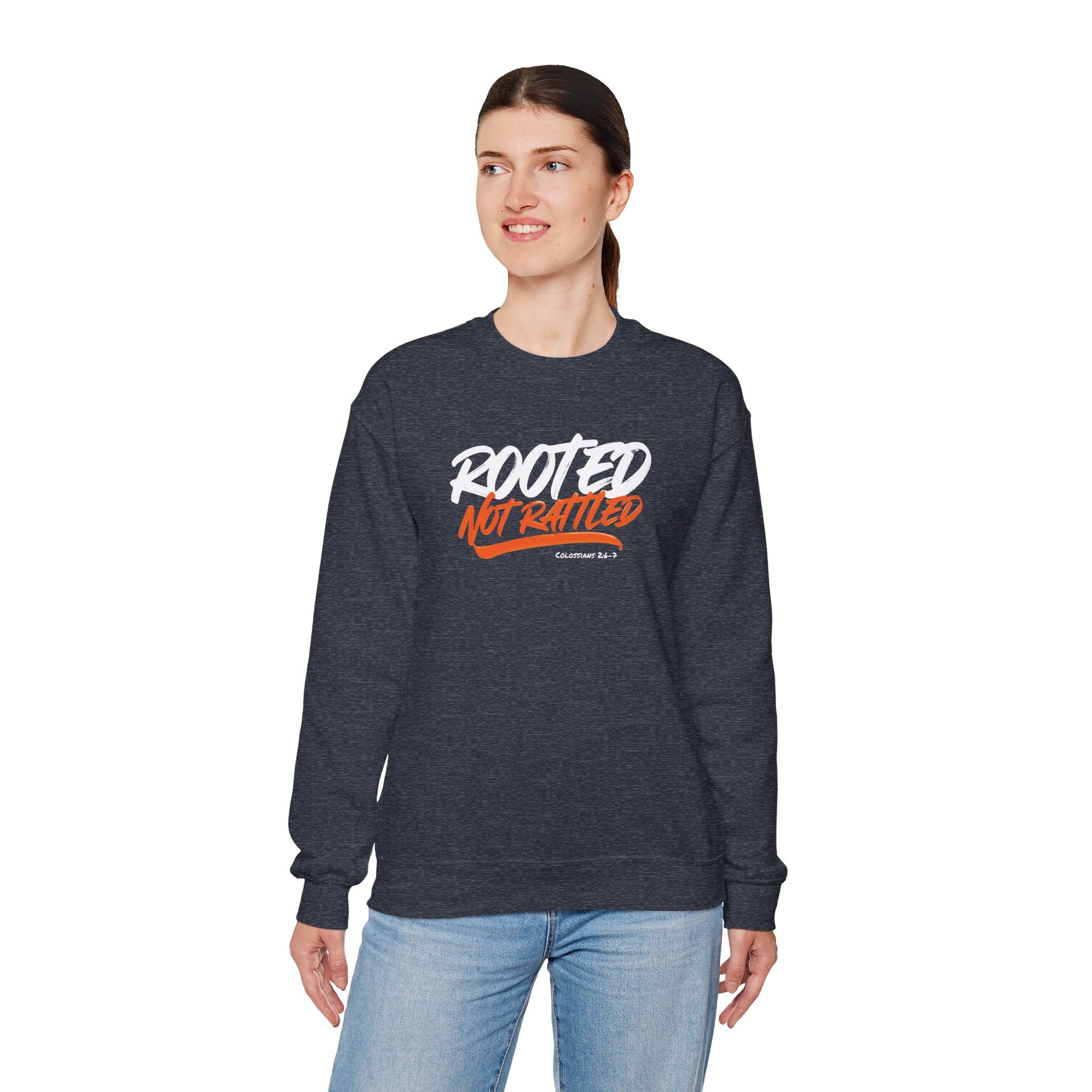 Rooted Not Rattled Gildan Christian Sweatshirt | Unisex Crewneck Pullover | Christian Gift