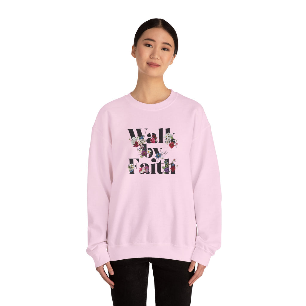 Walk By Faith Floral Gildan Crewneck Unisex Christian Sweatshirt