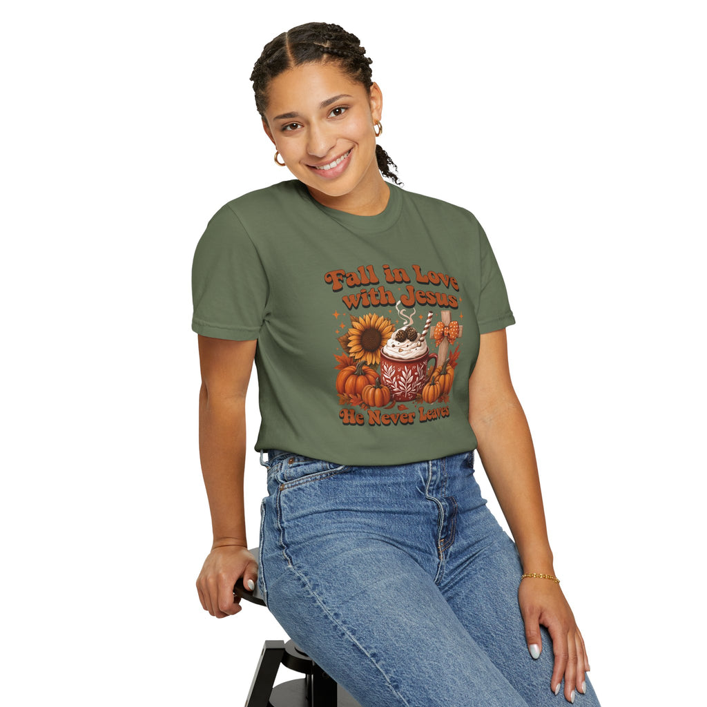 Fall in Love with Jesus Unisex Garment Dyed Comfort Colors T-Shirt | Christian Fall T-Shirt | Faith Based Thanksgiving Tee | Unisex Religious Cotton Top