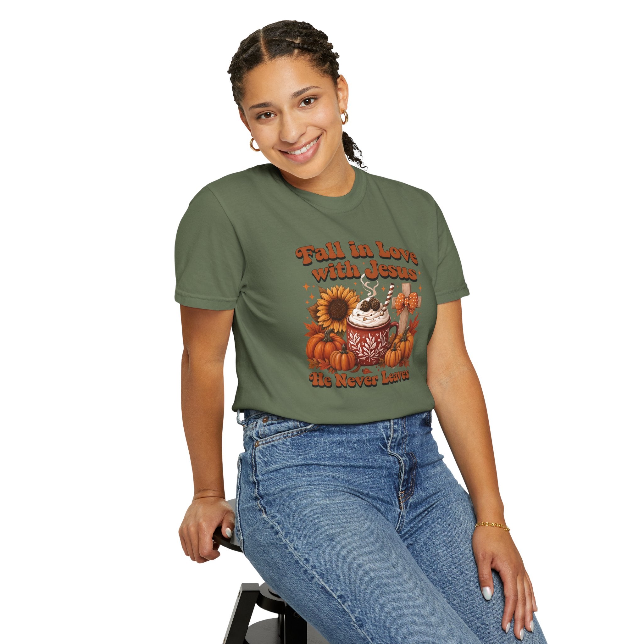 Fall in Love with Jesus Unisex Garment Dyed Comfort Colors T-Shirt | Christian Fall T-Shirt | Faith Based Thanksgiving Tee | Unisex Religious Cotton Top