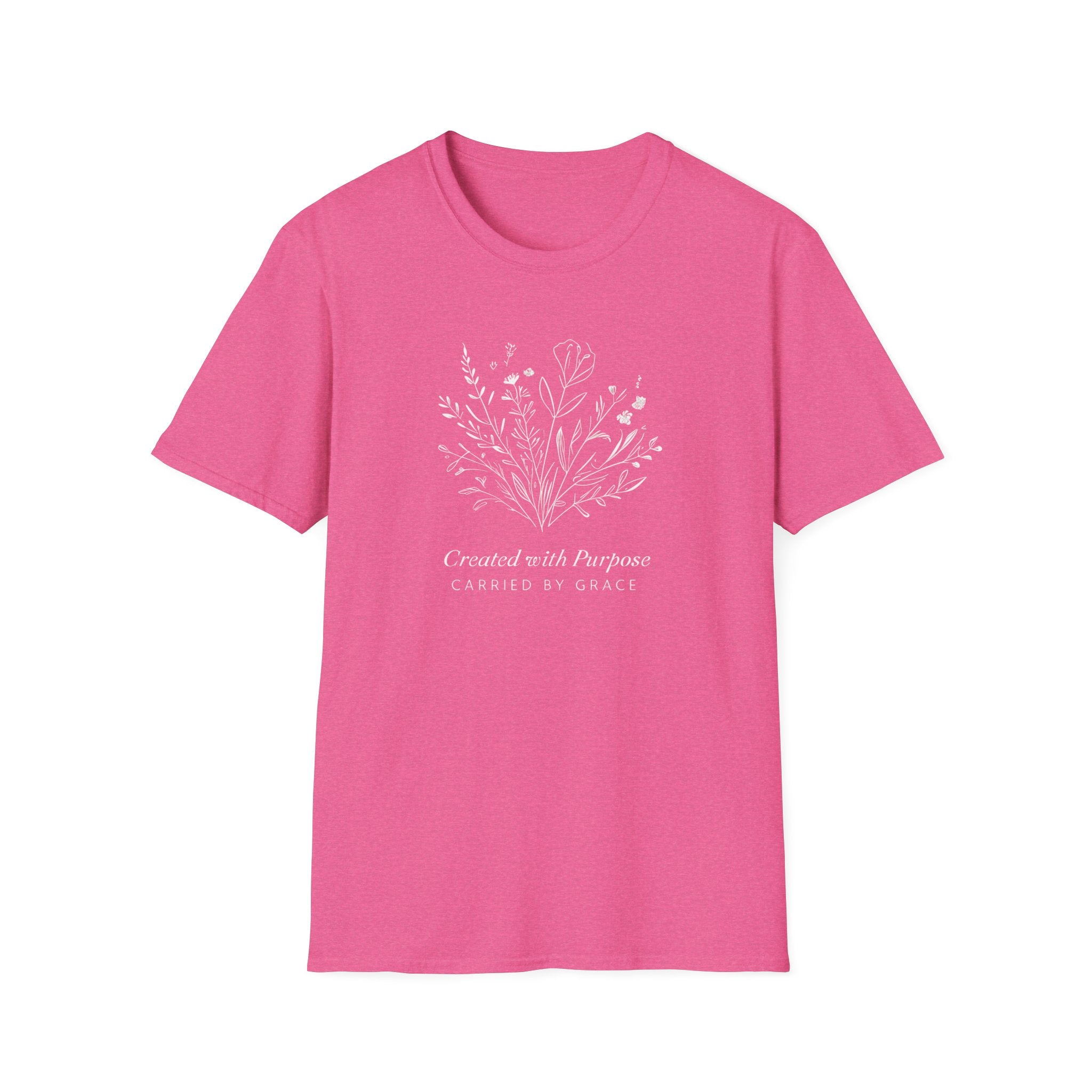 Created with Purpose Carried By Grace Christian Floral Gildan T-Shirt Women’s Faith Shirt Minimalist Design Soft Cotton Tee