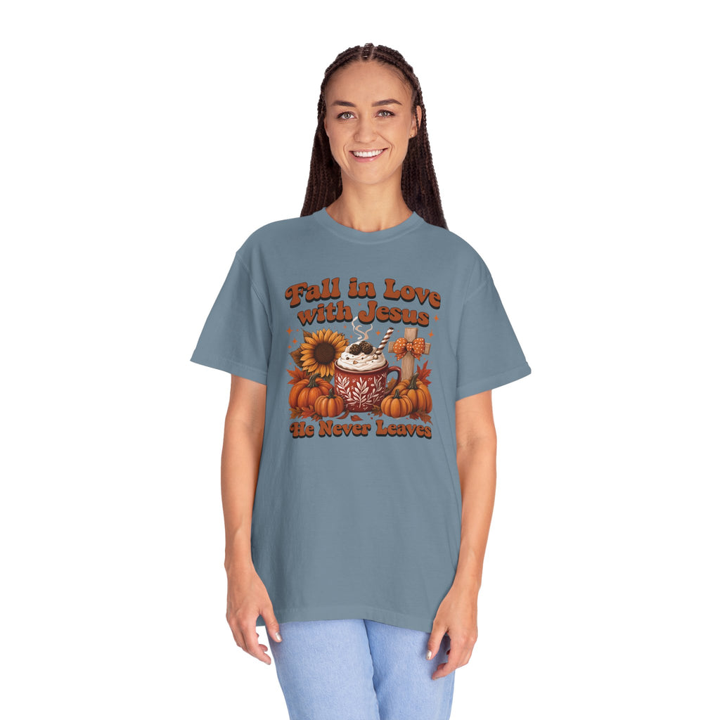 Fall in Love with Jesus Unisex Garment Dyed Comfort Colors T-Shirt | Christian Fall T-Shirt | Faith Based Thanksgiving Tee | Unisex Religious Cotton Top