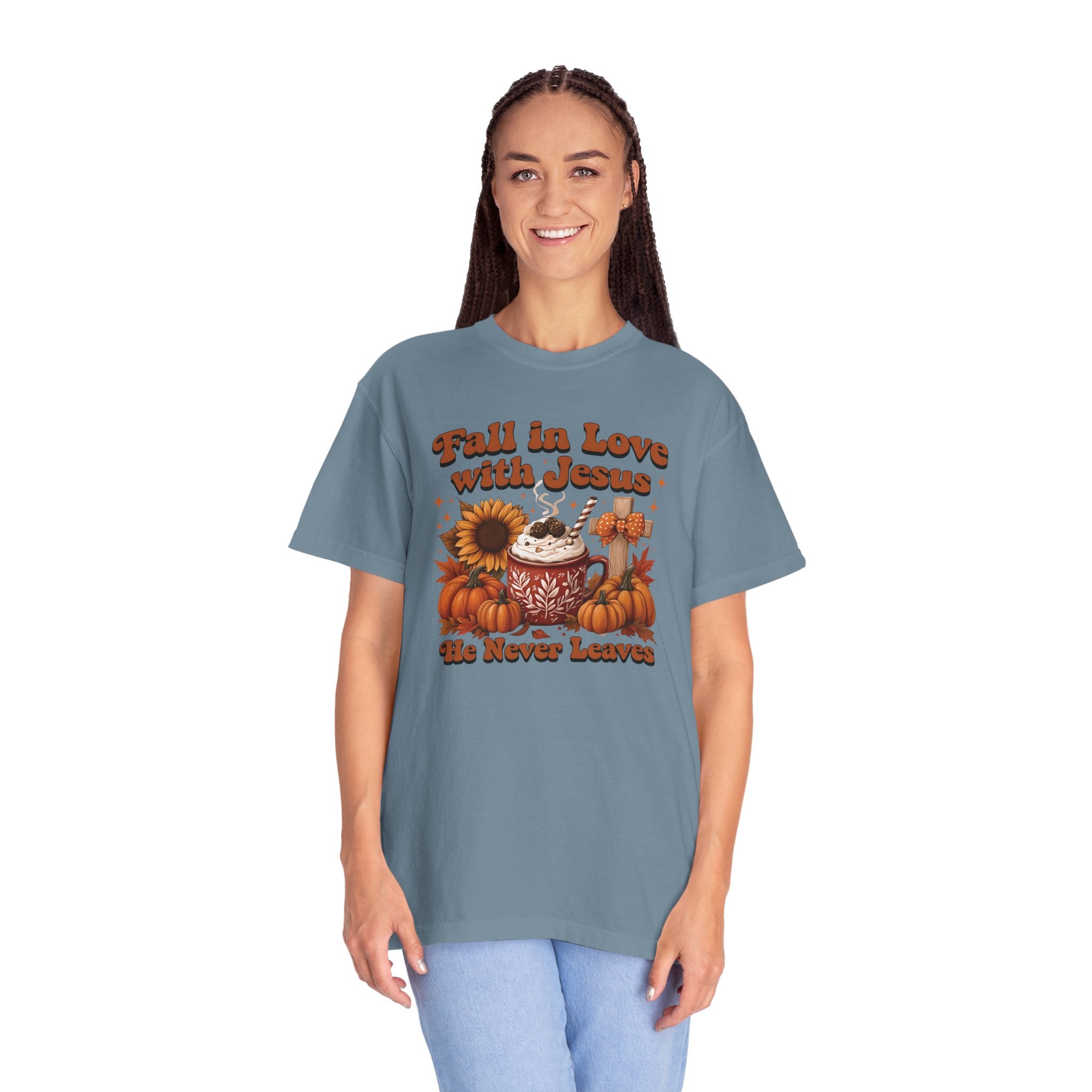 Fall in Love with Jesus Unisex Garment Dyed Comfort Colors T-Shirt | Christian Fall T-Shirt | Faith Based Thanksgiving Tee | Unisex Religious Cotton Top
