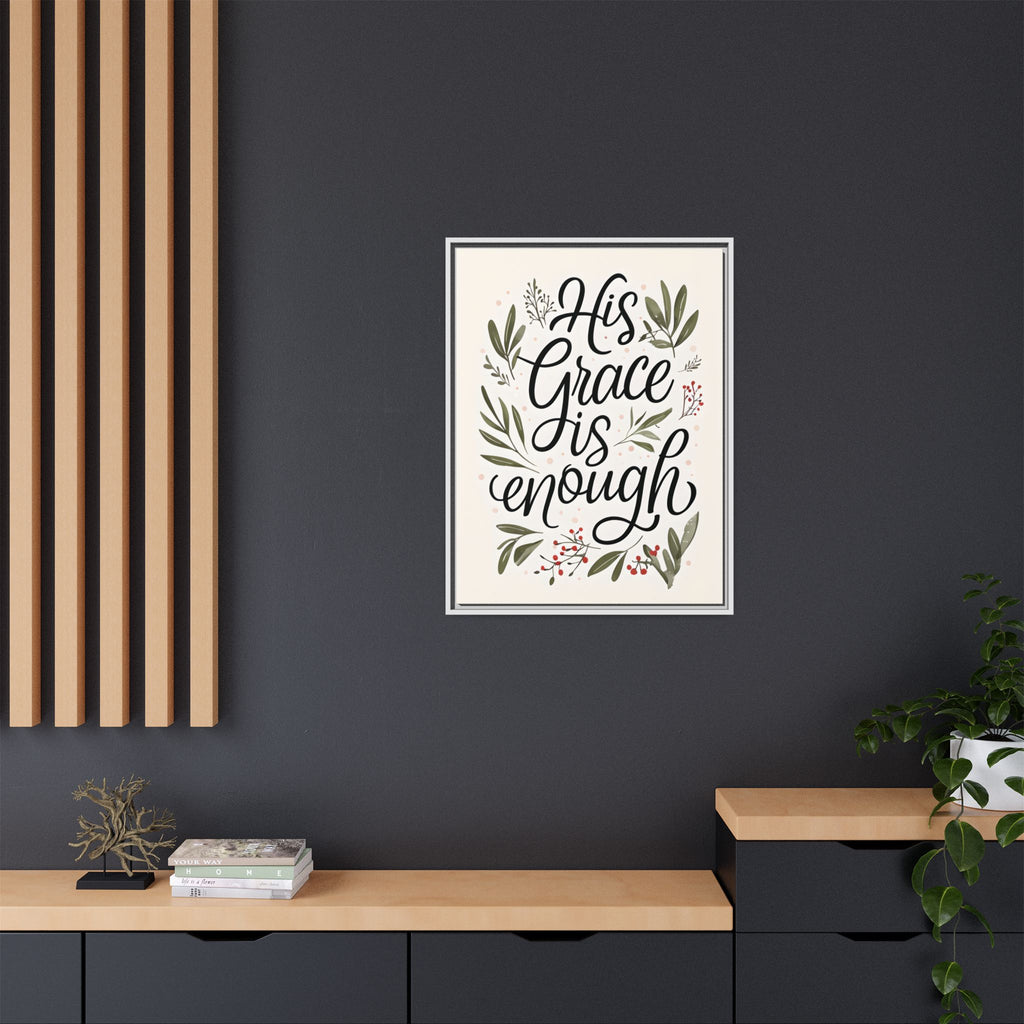 His Grace is Enough Floral Scripture Framed Matte Canvas | Modern Faith Home Decor