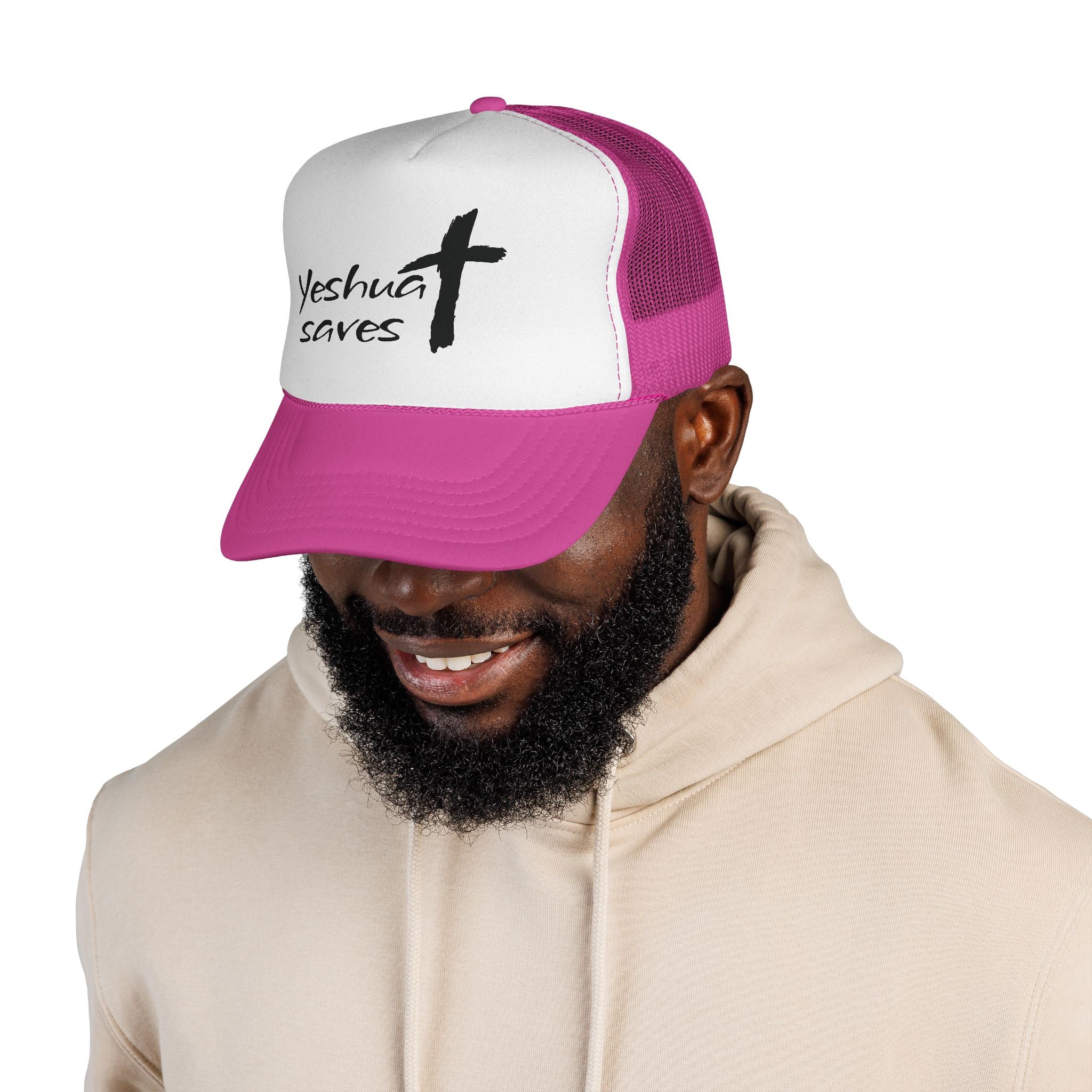 Yeshua Saves Trucker Hat | Christian Faith Snapback Cap | Jesus Saves Mesh Hat | Christian Streetwear Hat