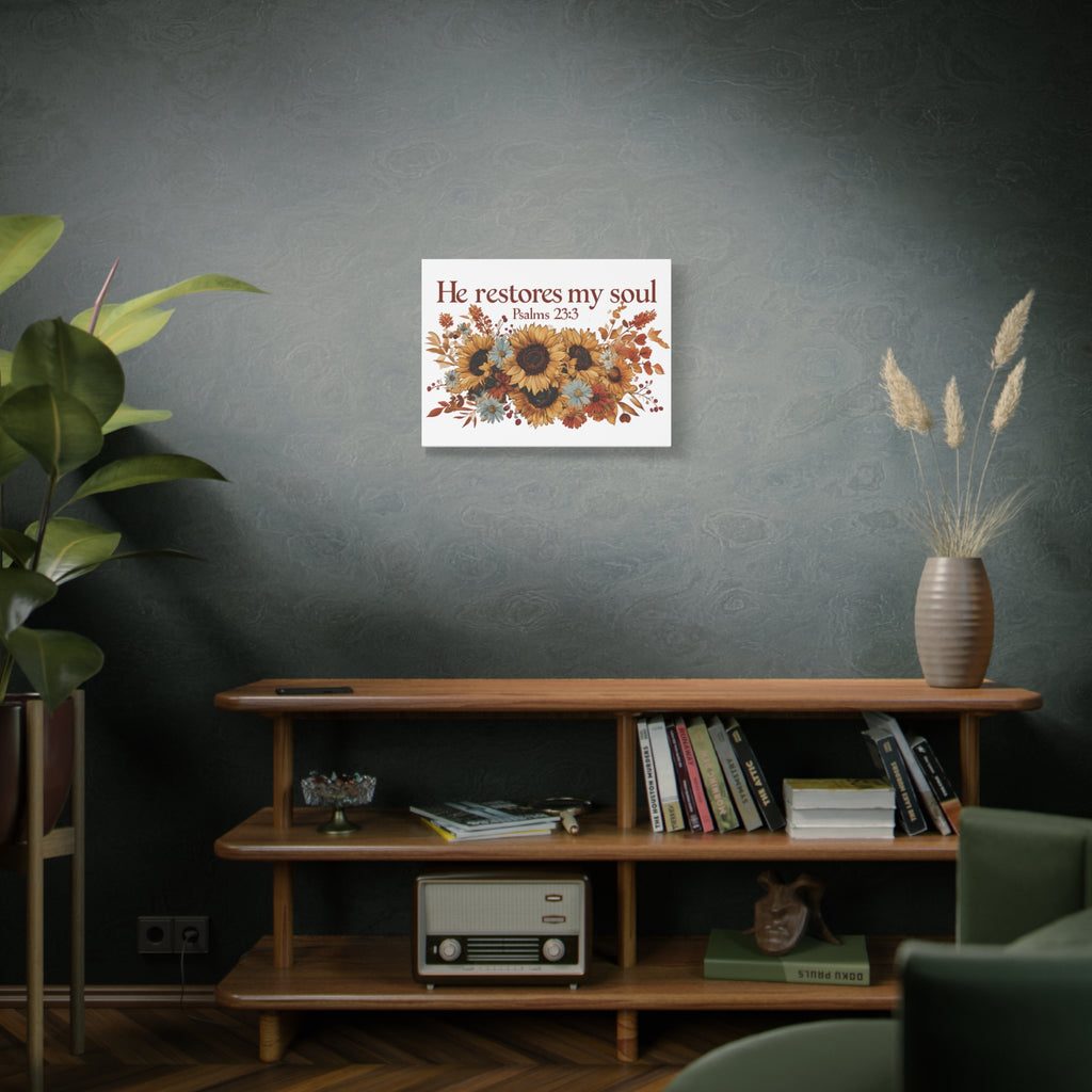 Psalm 23:3 Canvas Wall Art | Christian Sunflower Home Decor | Faith Gift