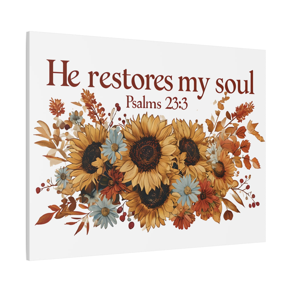 Psalm 23:3 Canvas Wall Art | Christian Sunflower Home Decor | Faith Gift