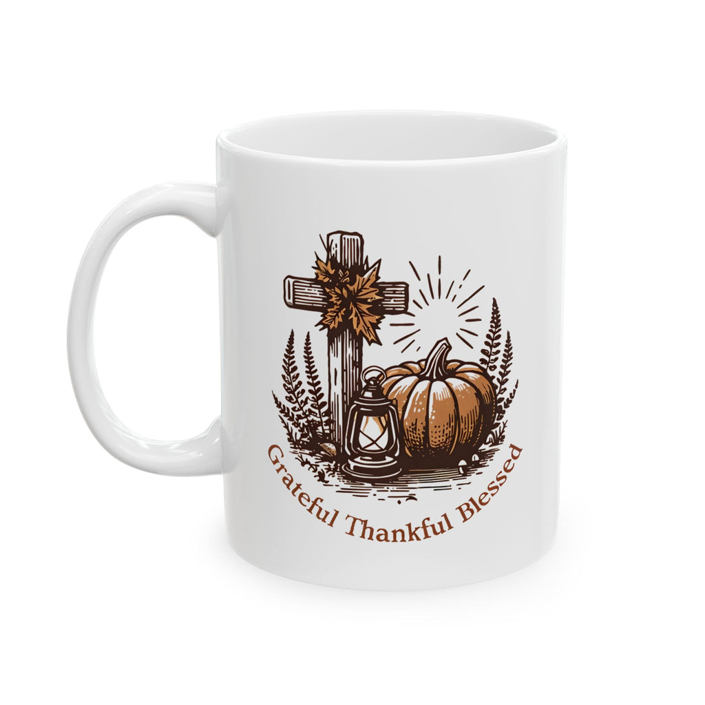 Grateful Thankful Blessed Ceramic Mug | Fall Coffee Tea Mug, Thanksgiving Gift